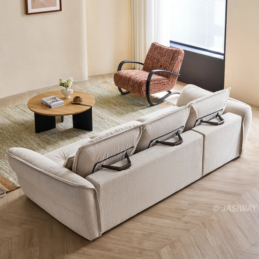 JASIWAY tela sofá con Ajustable reposacabezas| profundo asiento cómodo sofá para Sala, Minimalista Japandi estilo 3-plazas sofá
