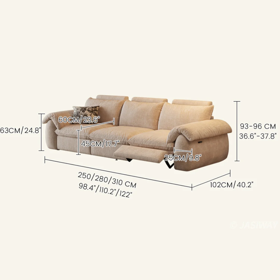 JASIWAY eléctrico Reclinable sofá con Ajustable reposapiés & acolchado Chenilla tela| 3-asiento eléctrico reclinable sofá para Sala confort