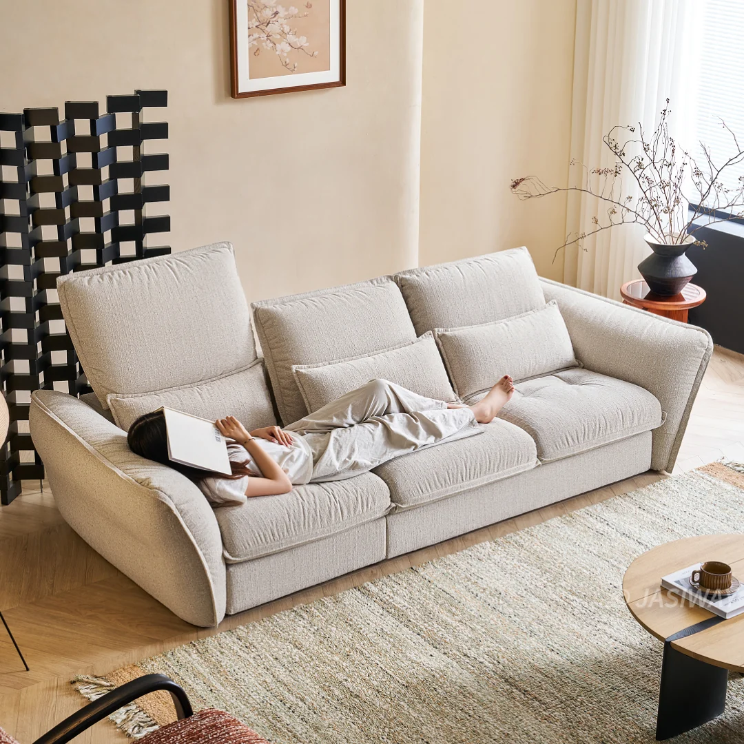 JASIWAY tela sofá con Ajustable reposacabezas| profundo asiento cómodo sofá para Sala, Minimalista Japandi estilo 3-plazas sofá