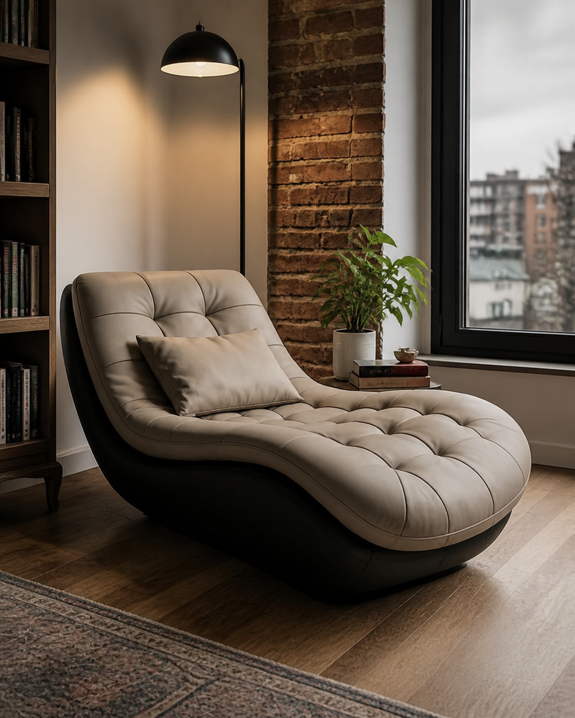 Sillón Nido Relax Gris beige en rincón de lectura