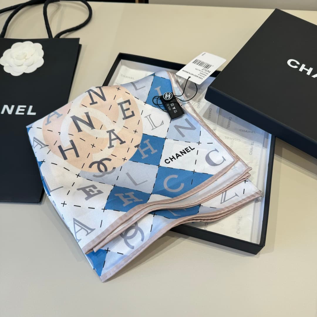 Chanel Silk Interlocking CC Logo Scarf