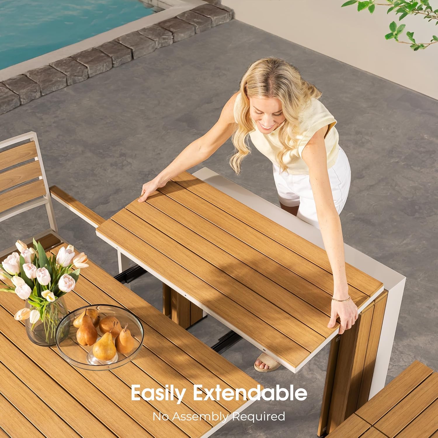 Transformer Extendable Outdoor Dining Table, Light Oak, Natural | Up to 12 Seats