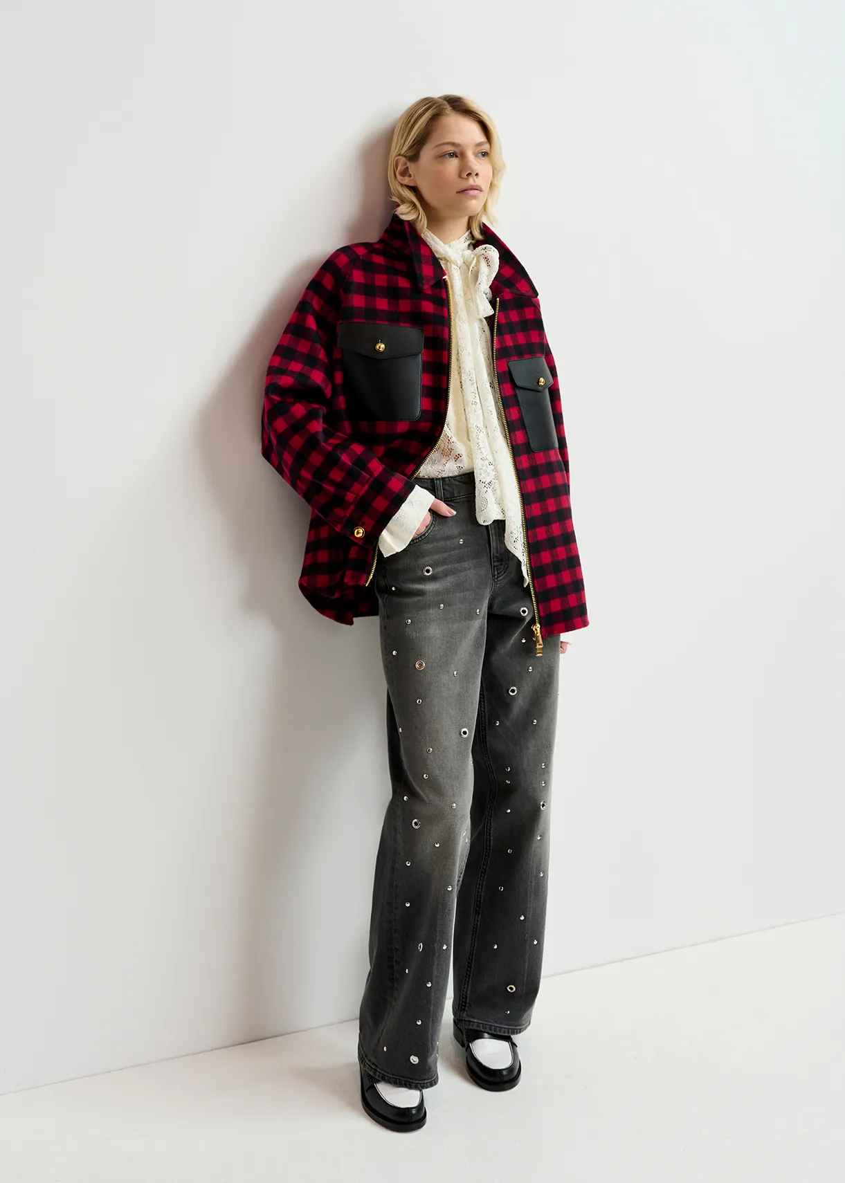 Red and black checked wool jacked