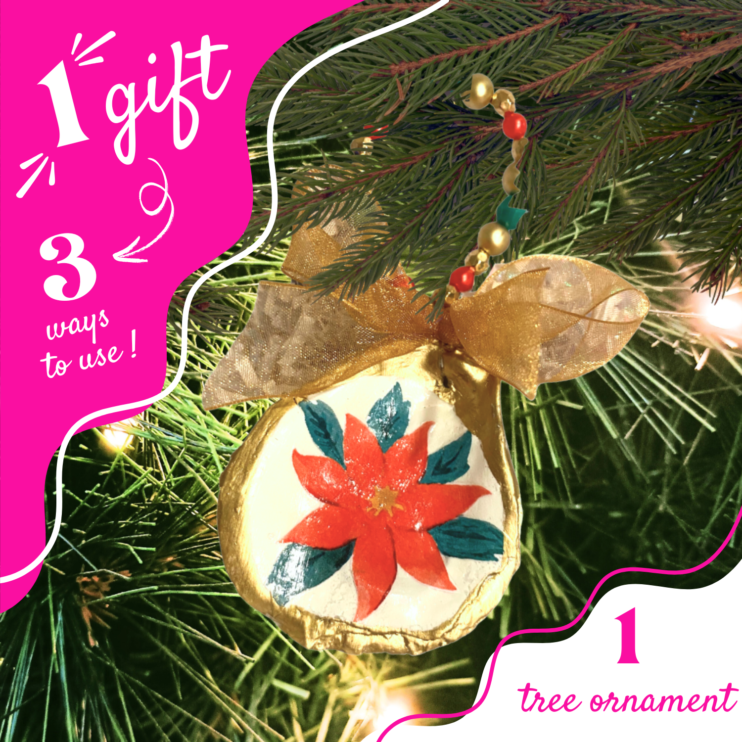 Poinsettia Christmas Oyster Ornament