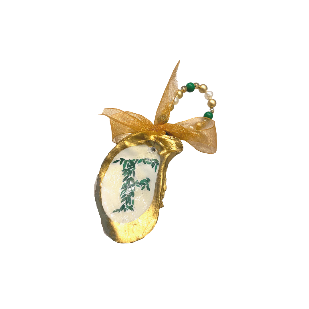 Monogram F Oyster Ornament Hostess Gift Wine Charm