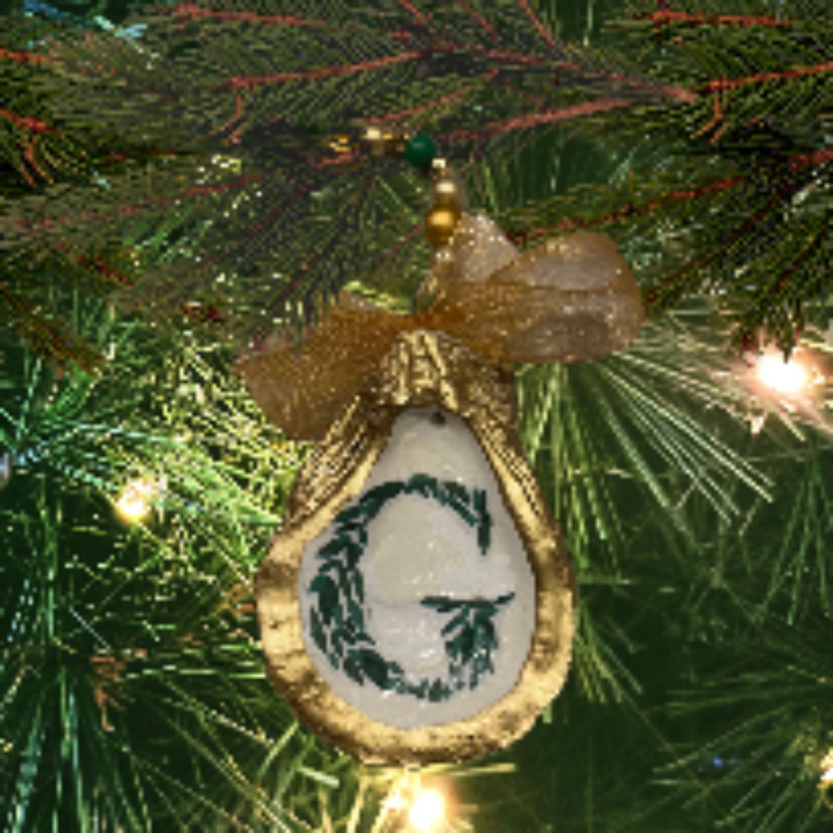 Monogram G Oyster Ornament Hostess Gift Wine Charm