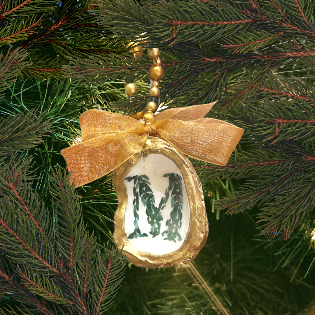 Monogram M Oyster Ornament Hostess Gift Wine Charm