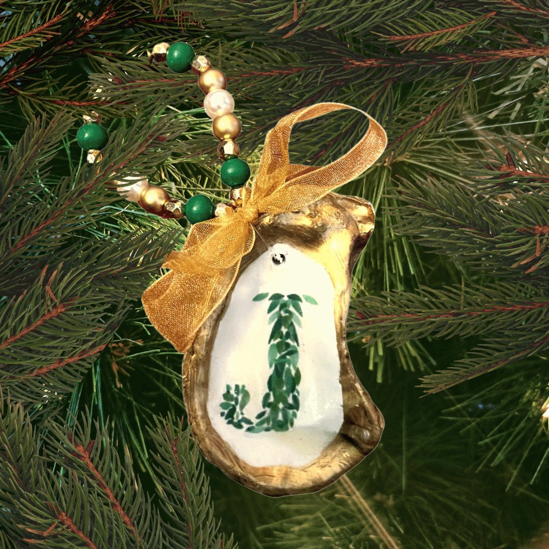 Monogram J Oyster Ornament Hostess Gift Wine Charm