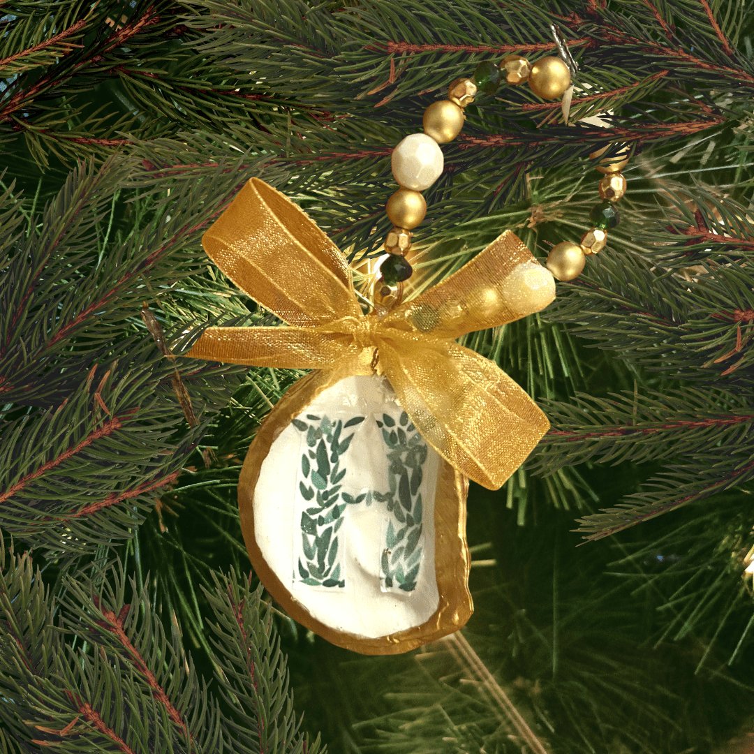 Monogram H Oyster Ornament Hostess Gift Wine Charm