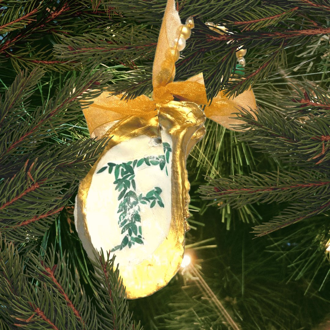 Monogram F Oyster Ornament Hostess Gift Wine Charm