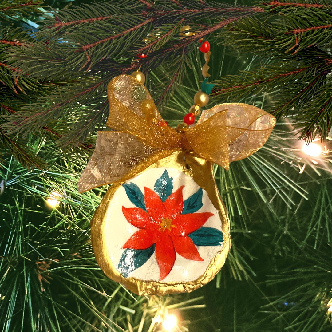 Poinsettia Christmas Oyster Ornament