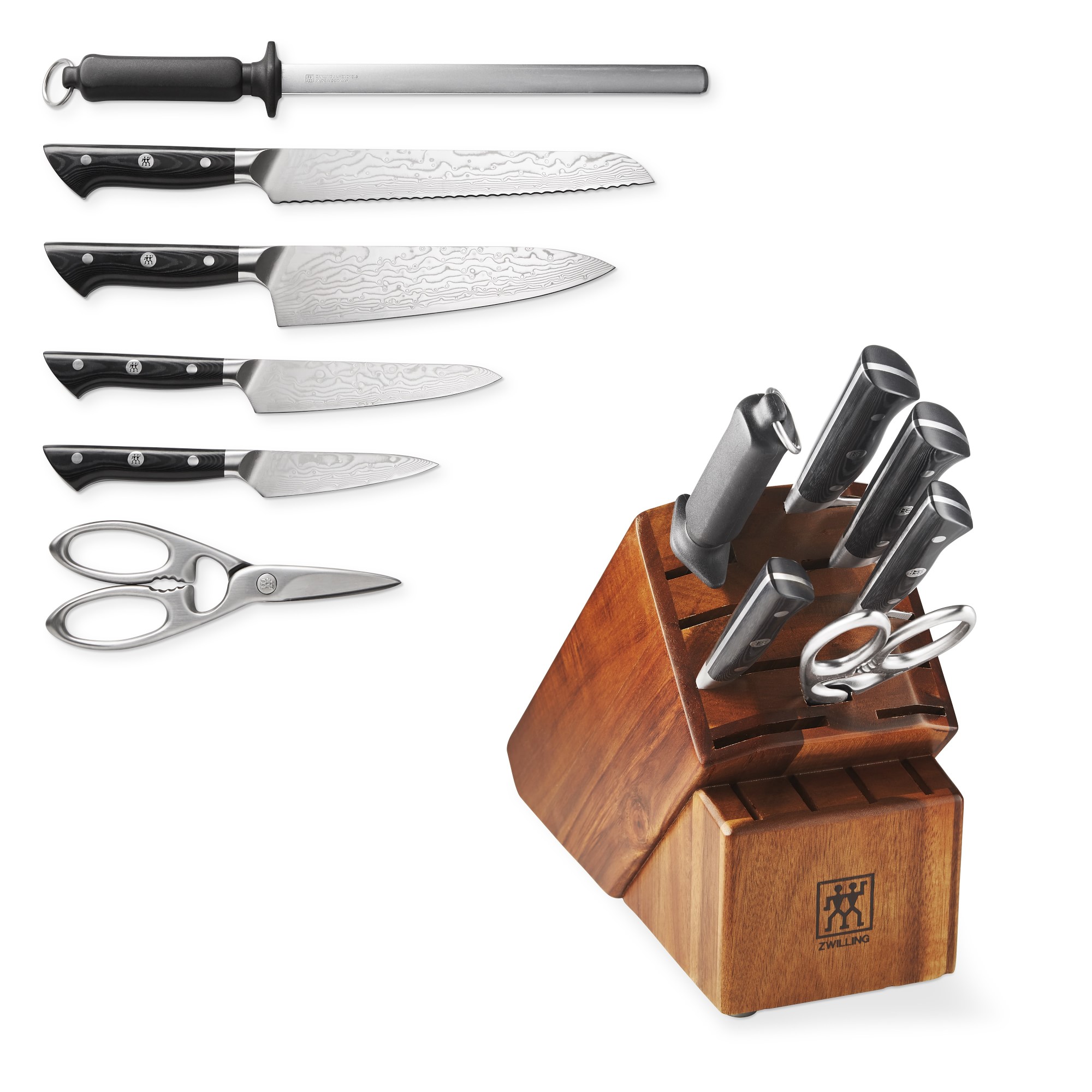 Zwilling Kanren Knives with Acacia Block, Set of 7