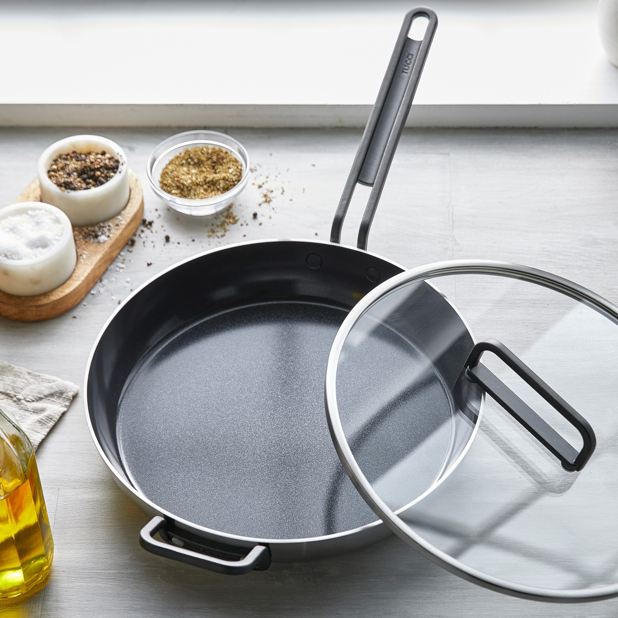 GreenPan™ Stanley Tucci™ Stainless-Steel Ceramic Nonstick Covered Fry Pan, 12