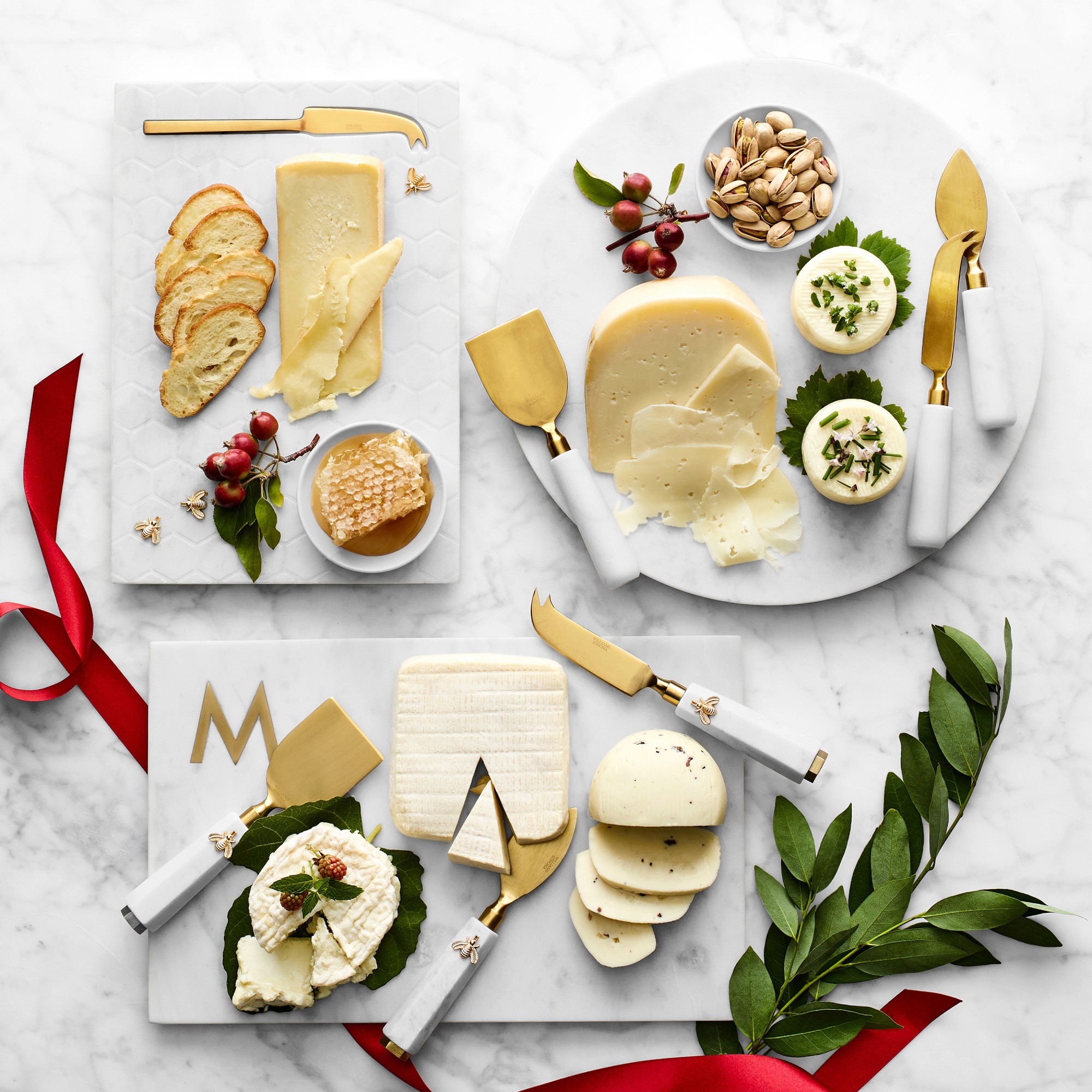 Marble & Brass Cheese Board with Cheese Knives