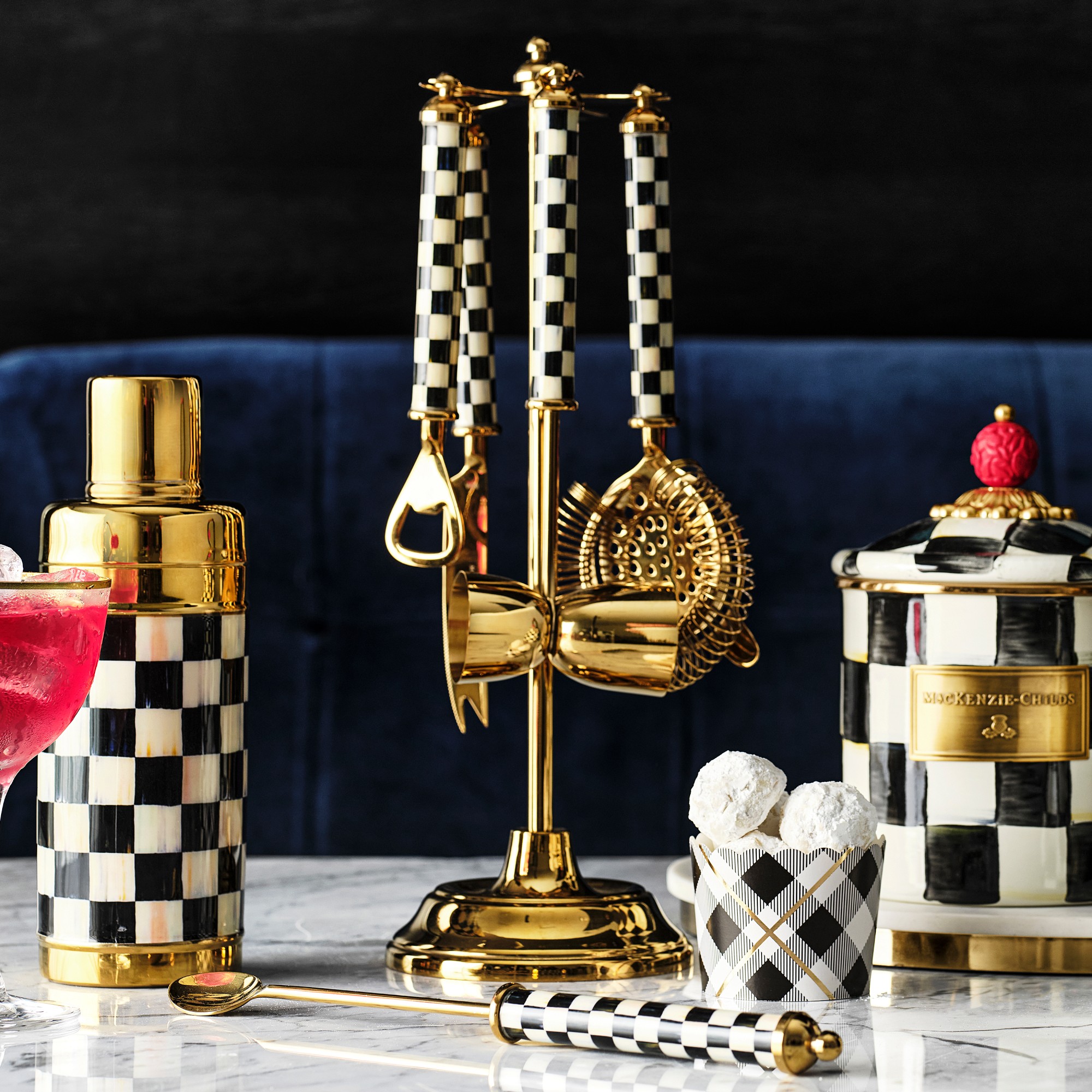MacKenzie-Childs 3260 Gold Edition Bar Tools & Shaker Set