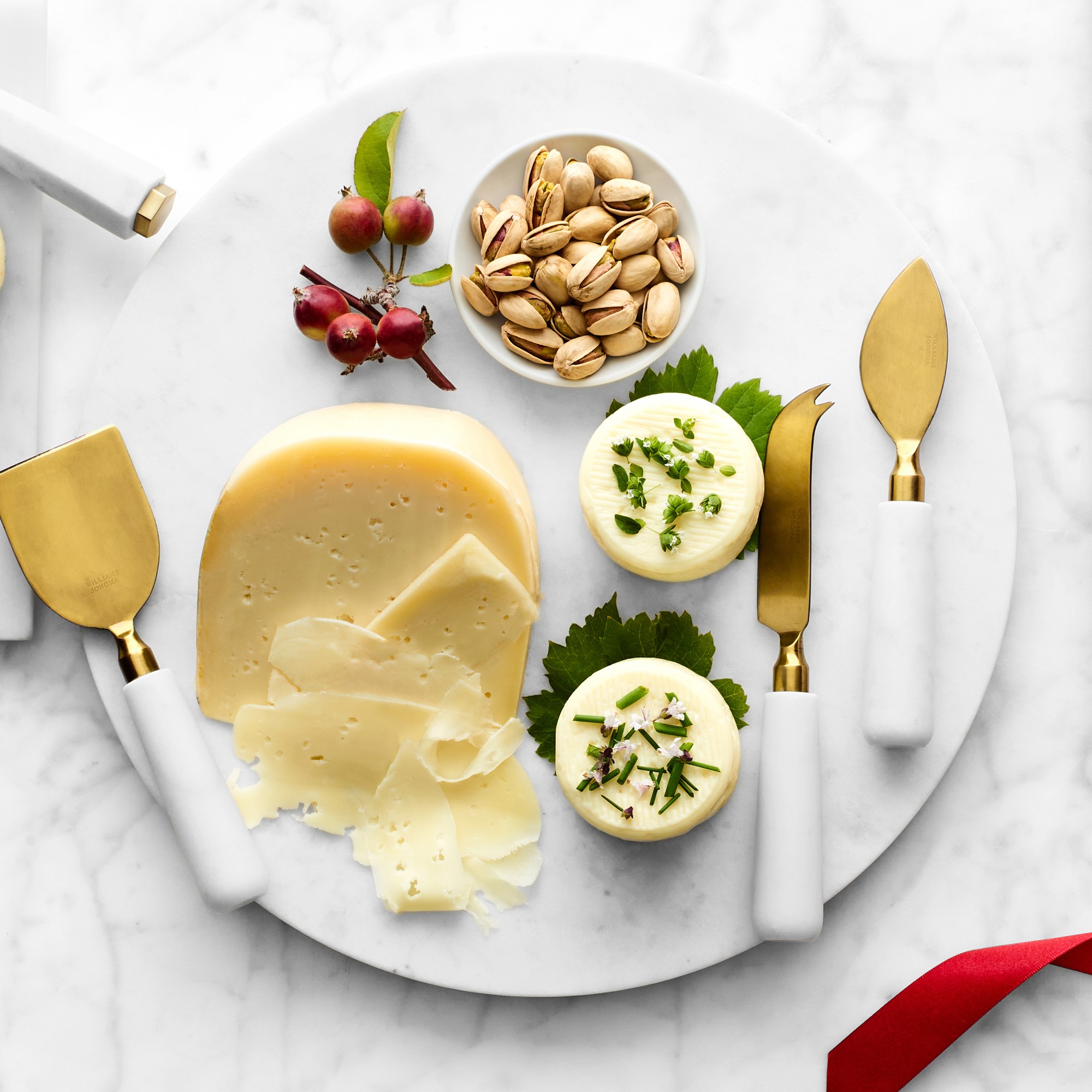 Marble & Brass Cheese Board with Cheese Knives