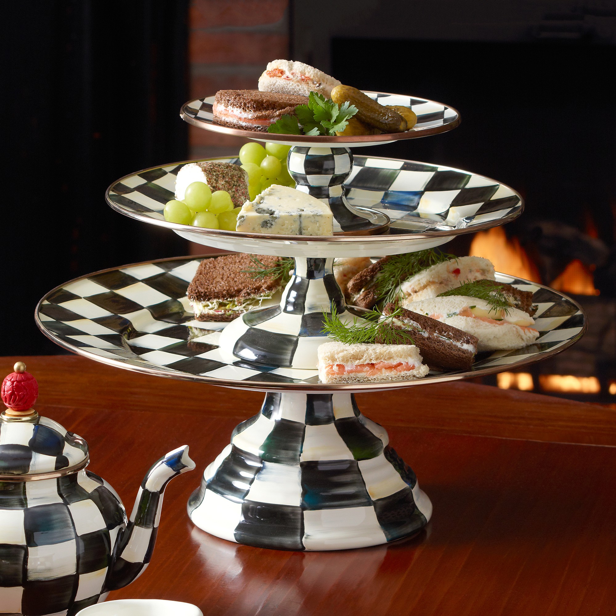 Mackenzie-Childs Courtly Check Large Pedestal Platter