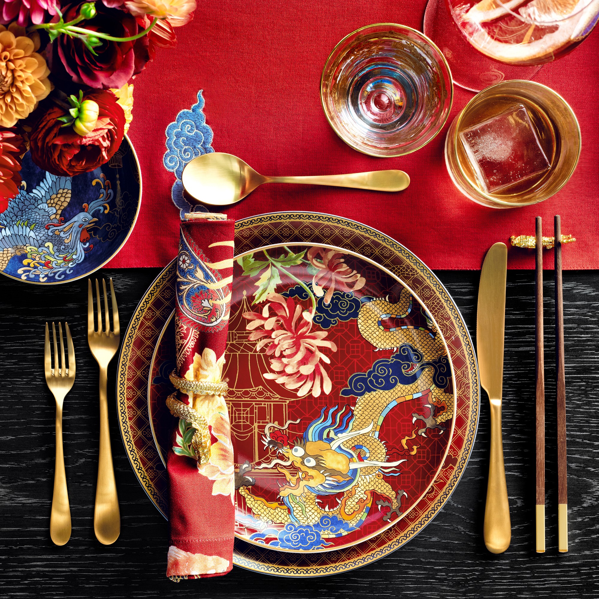 Lunar Dragon Embroidered Napkins, Set of 4