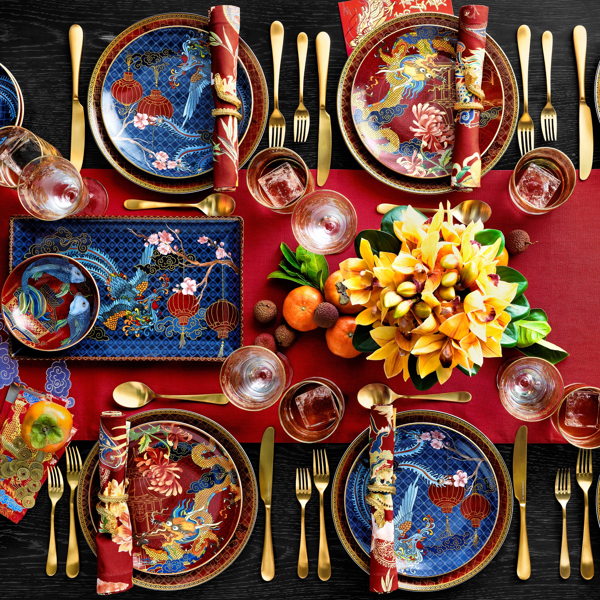 Lunar Dragon Embroidered Napkins, Set of 4