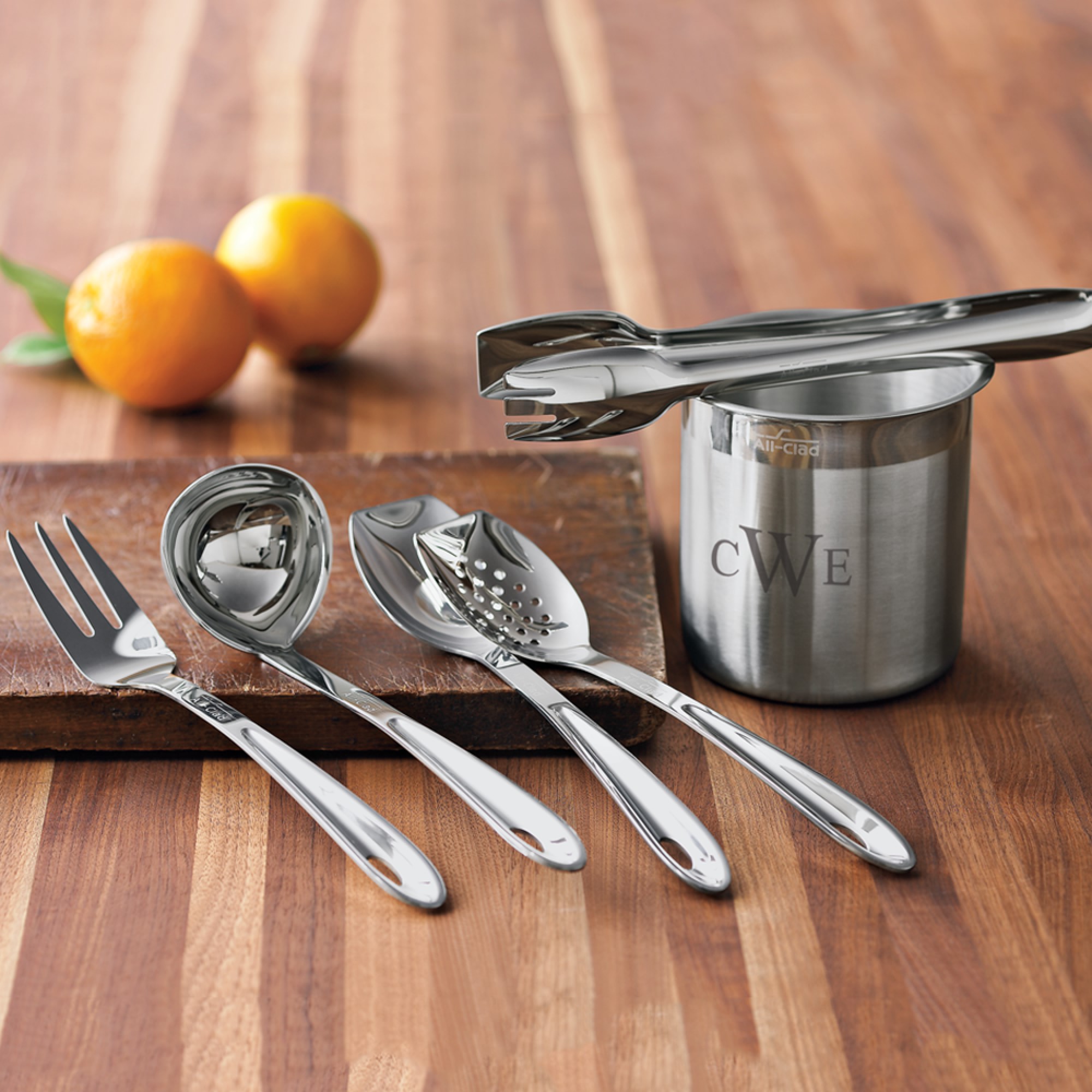 All-Clad Cook & Serve Stainless-Steel Utensils with Utensil Holder, Set of 6