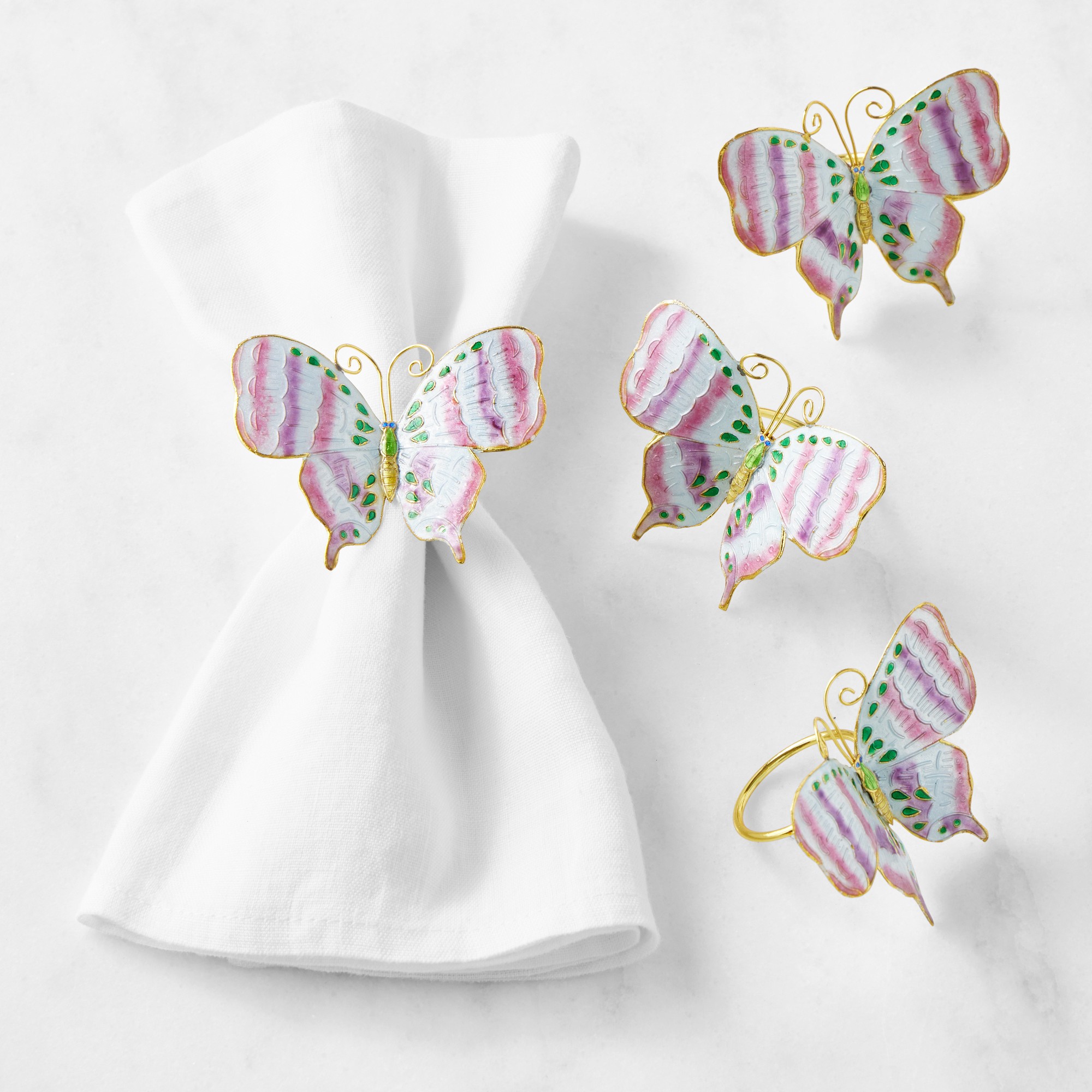Cloisonné Butterfly Napkin Rings, Set of 4