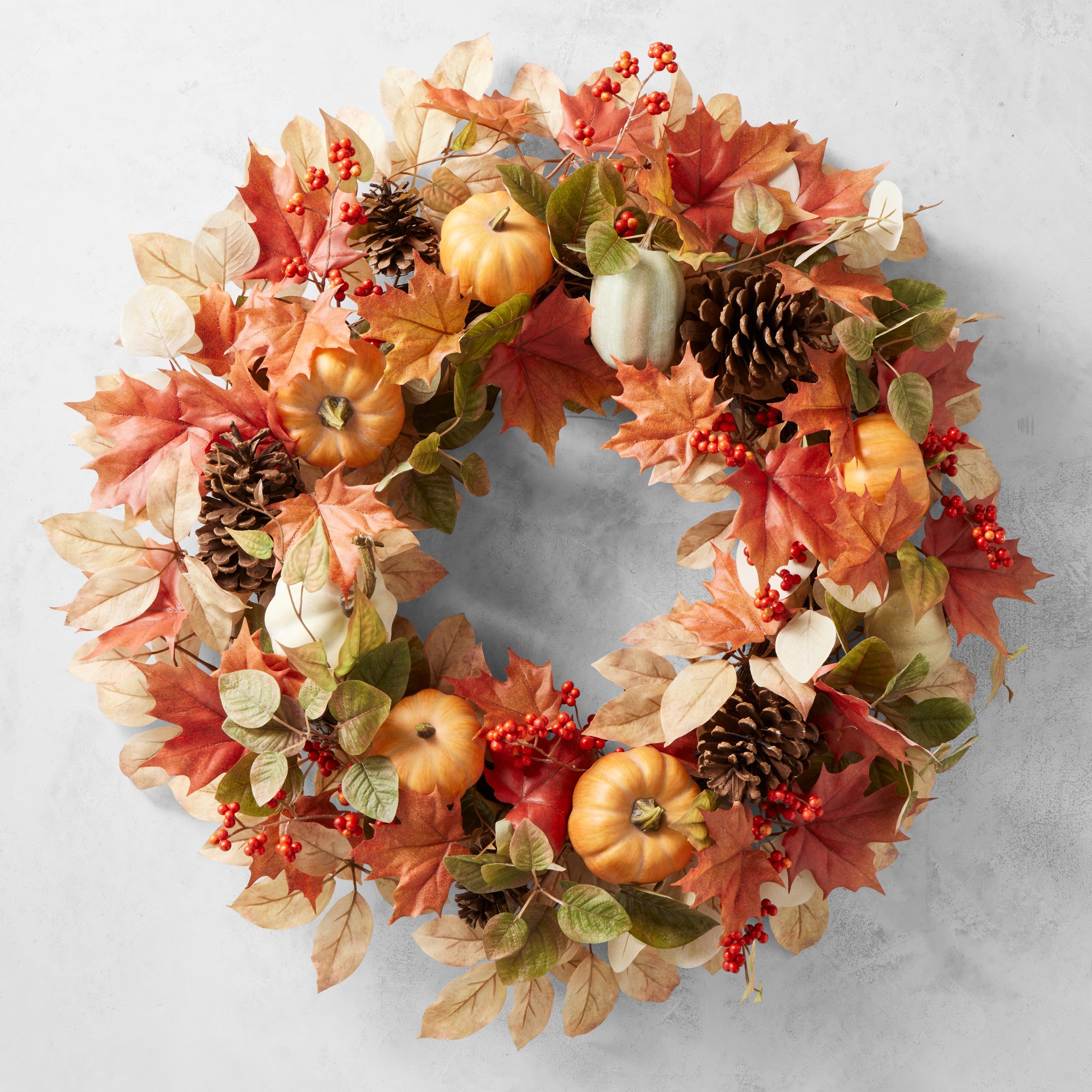 Fall Pumpkin & Maple Leaves UV Protected Faux Wreath & Garland