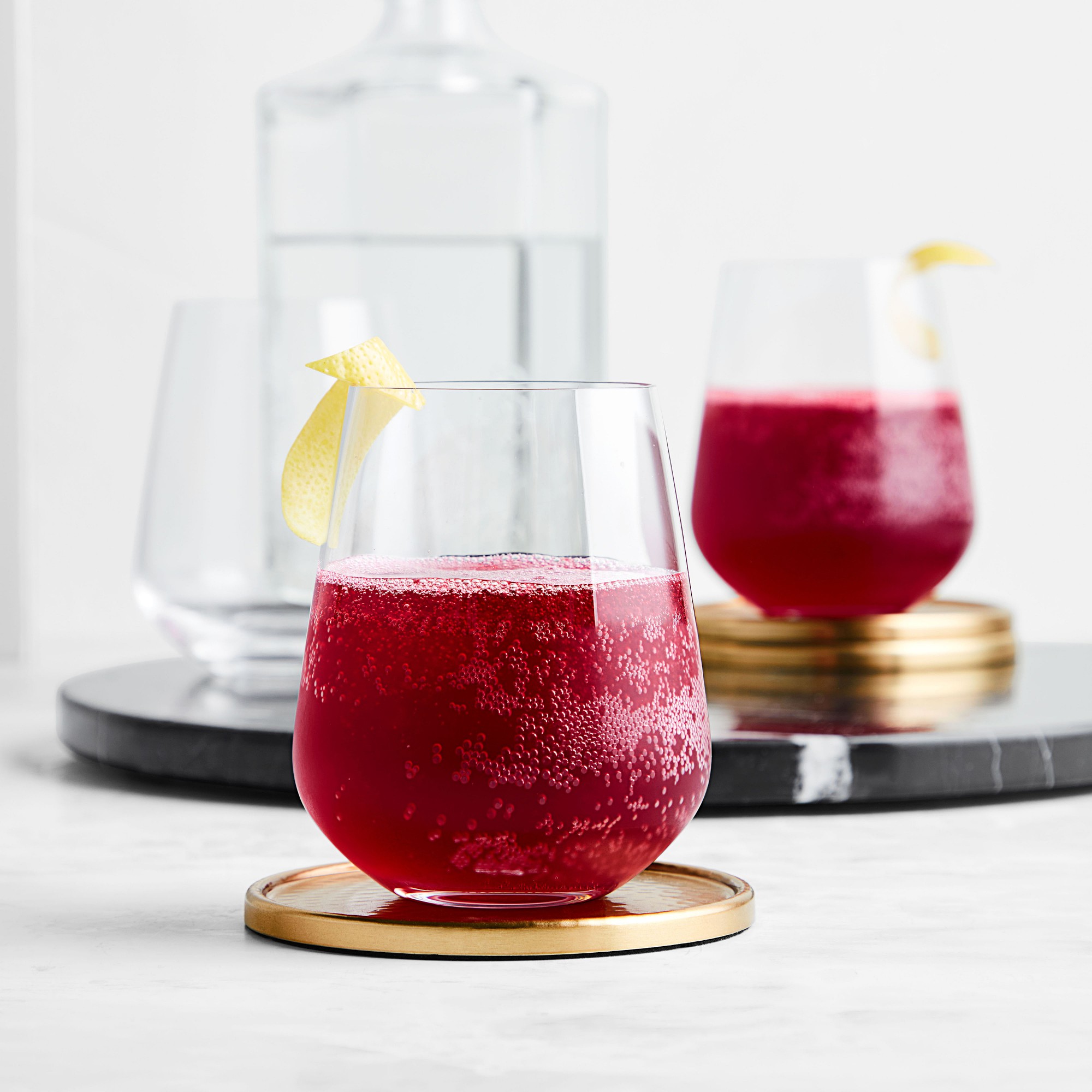 Antique Brass Hammered Coasters with Holder, Set of 4