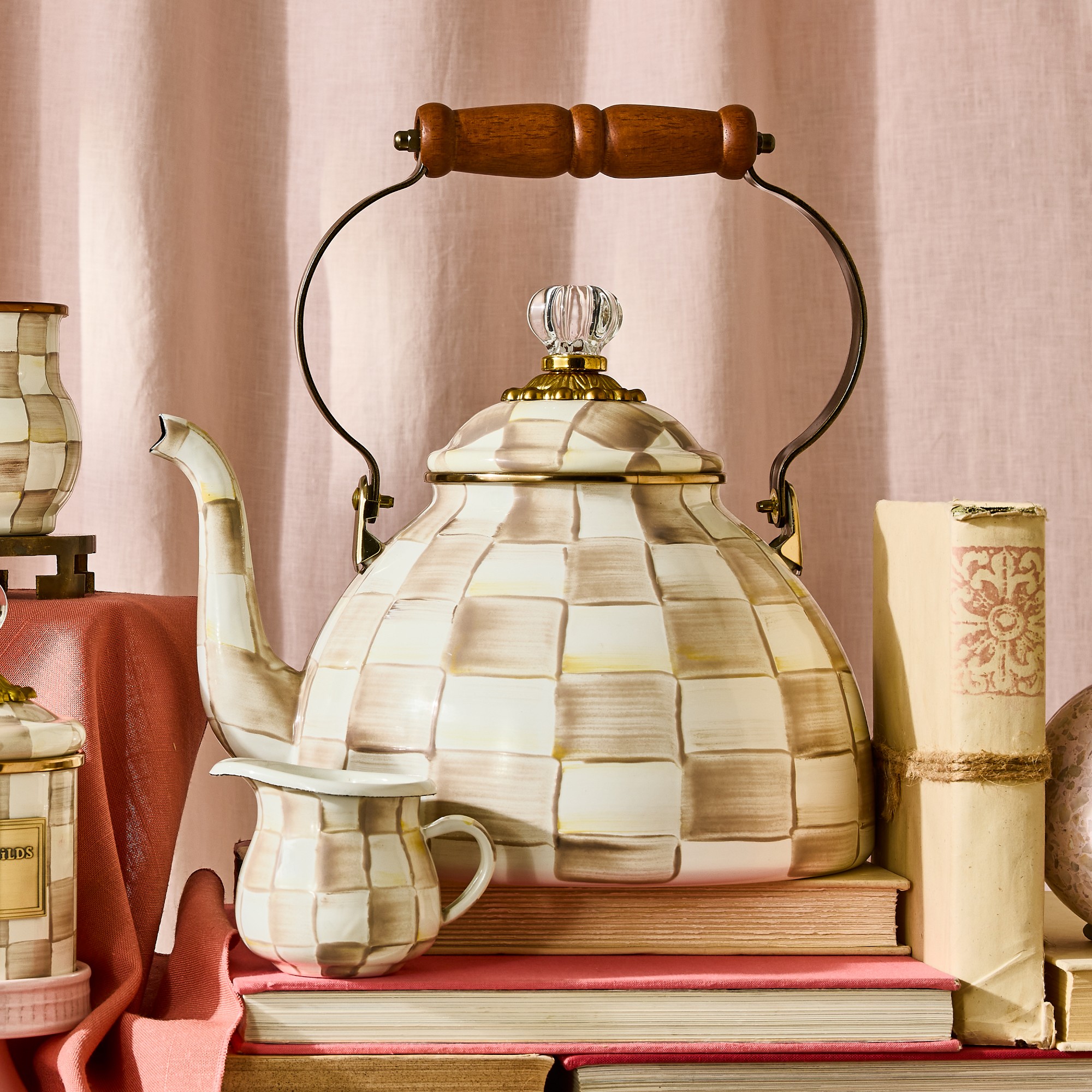 MacKenzie-Childs Mocha Check Tea Kettle