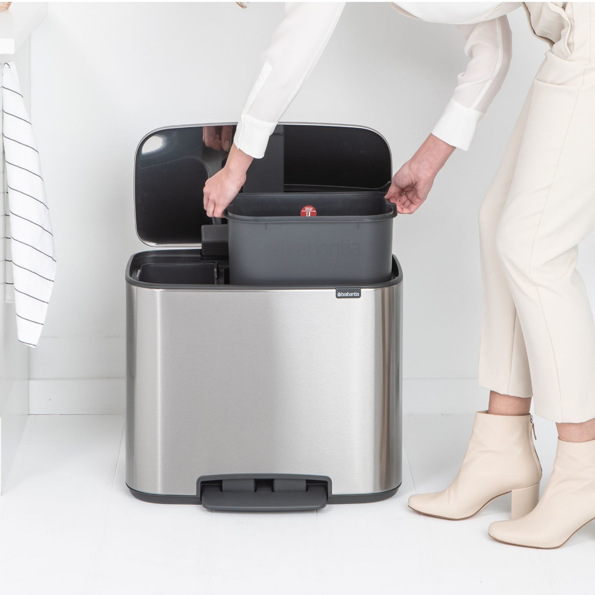 Brabantia Bo Step On Dual Compartment Recycling Trash Can, 3 + 6 Gallon