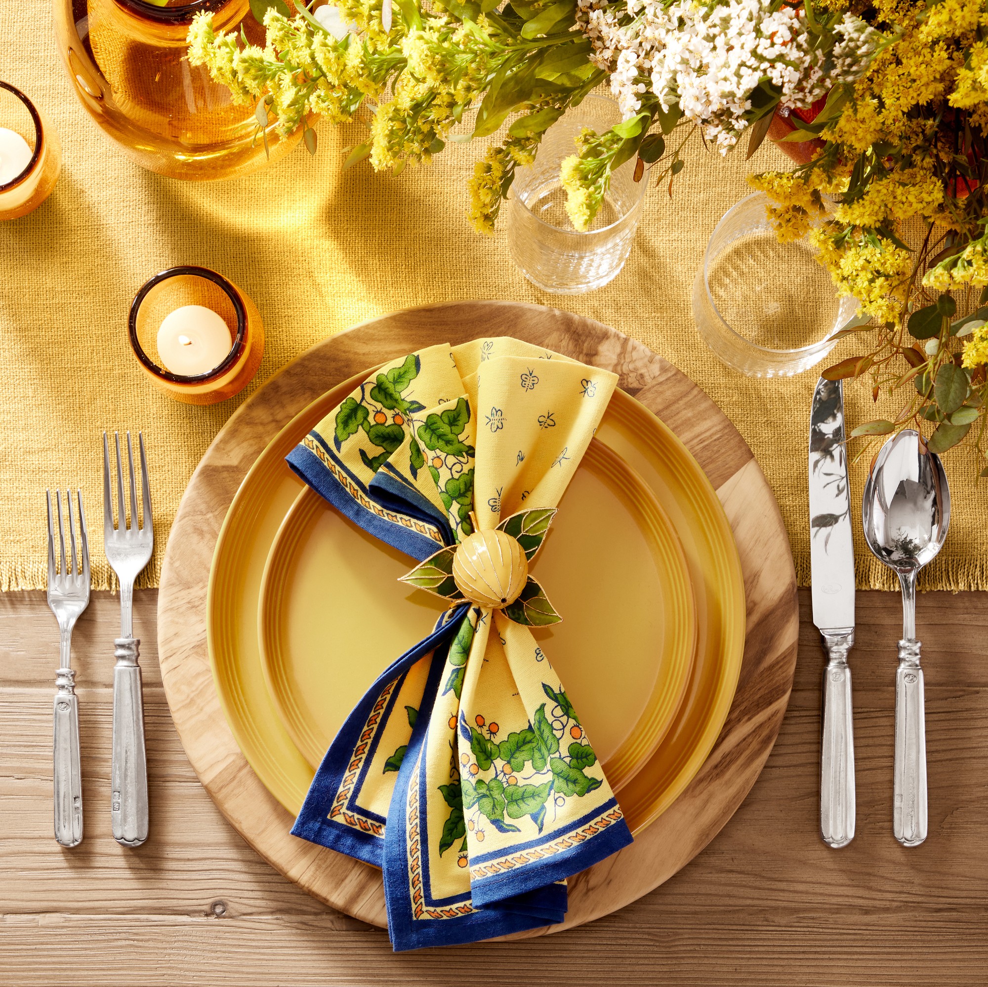 Lemon Cloisonné Napkin Rings, Set of 4