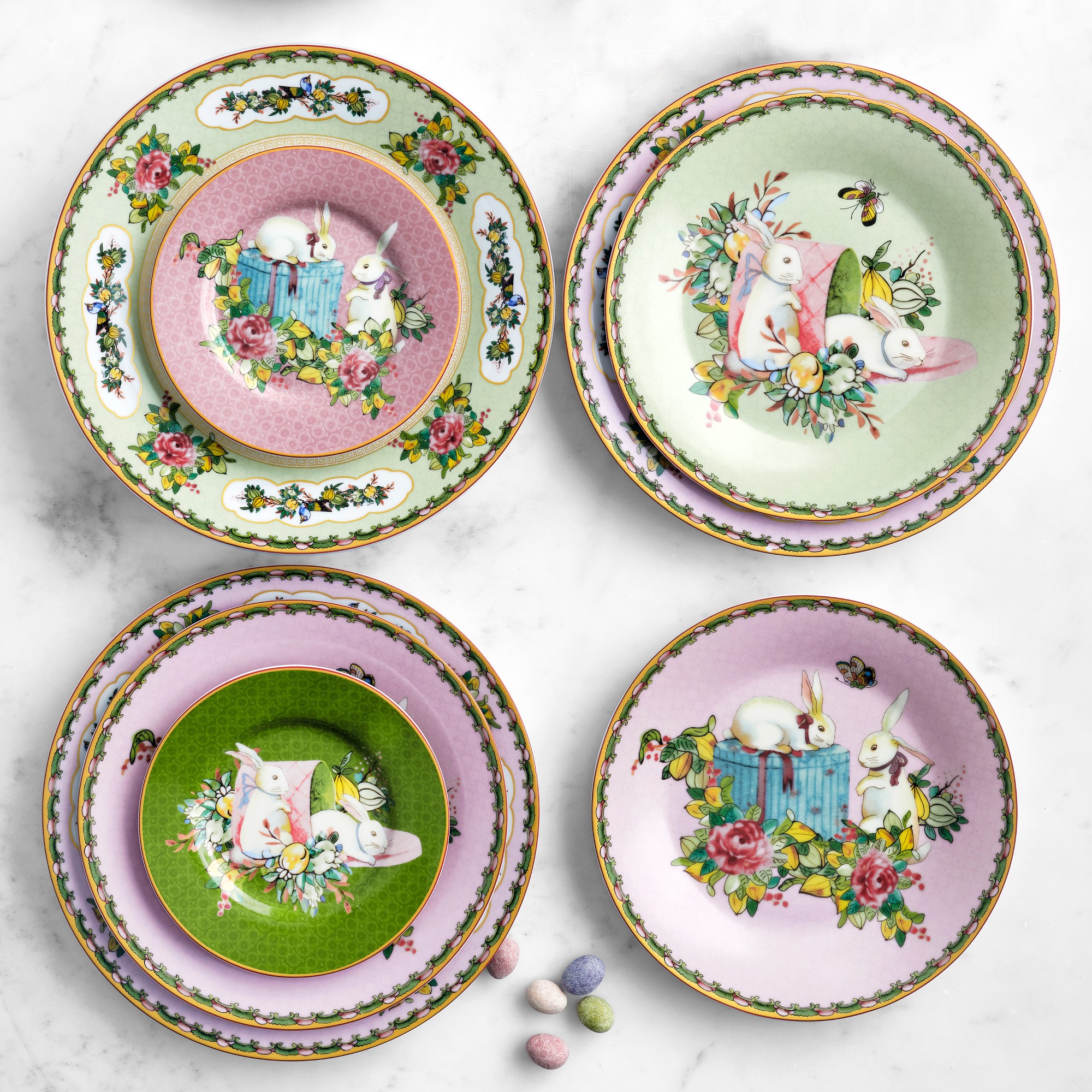 Famille Rose Bunny Salad Plates, Set of 4