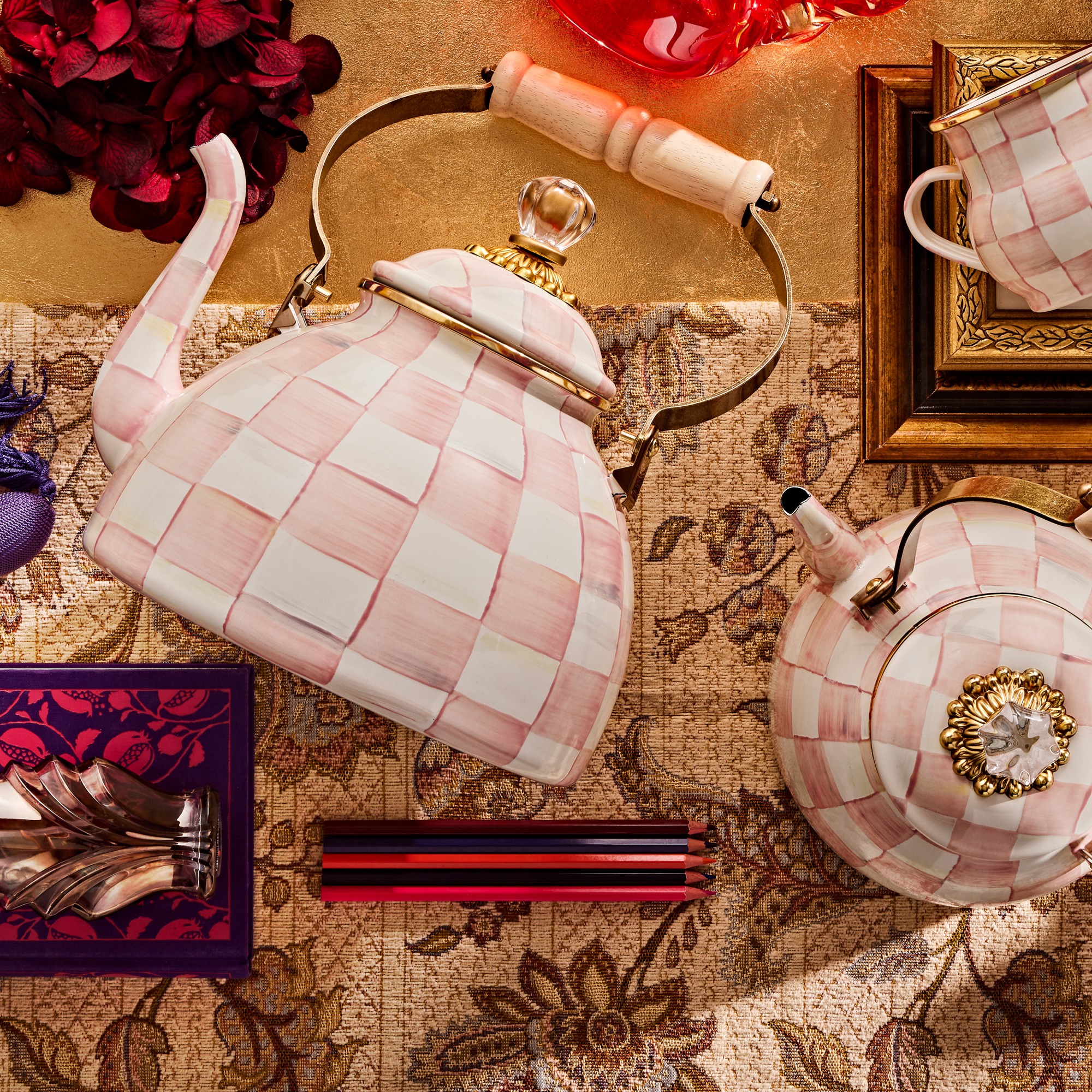 MacKenzie-Childs Rosy Check Tea Kettle