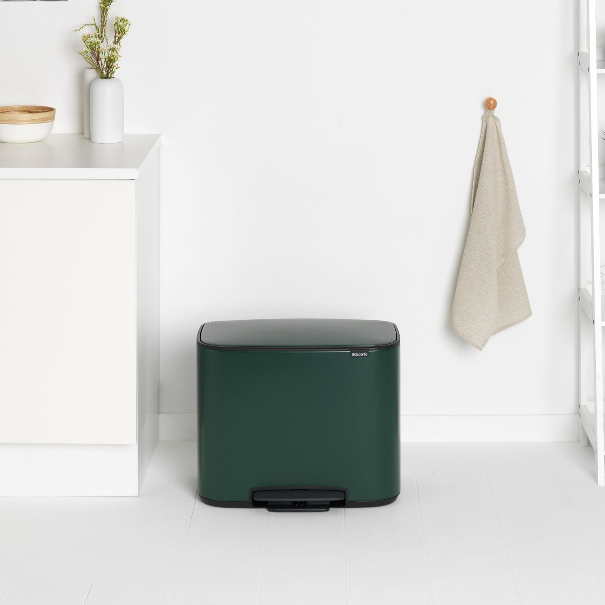 Brabantia Bo Step On Dual Compartment Recycling Trash Can, 3 + 6 Gallon