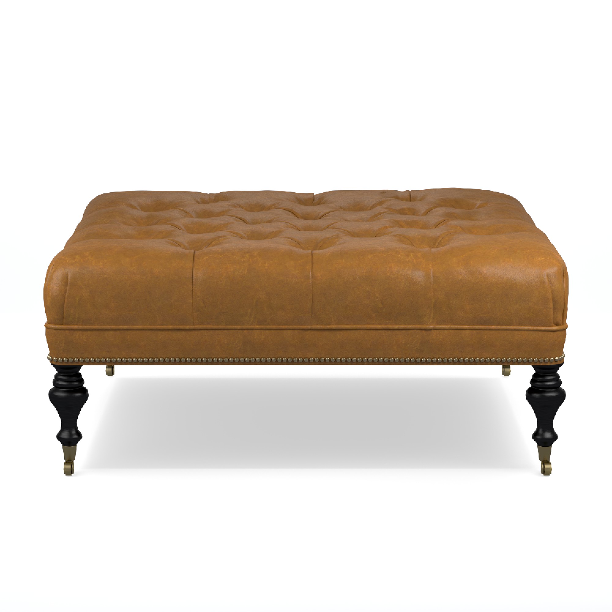 Fairfax Square Ottoman, Turned Leg with Tufted Top (26