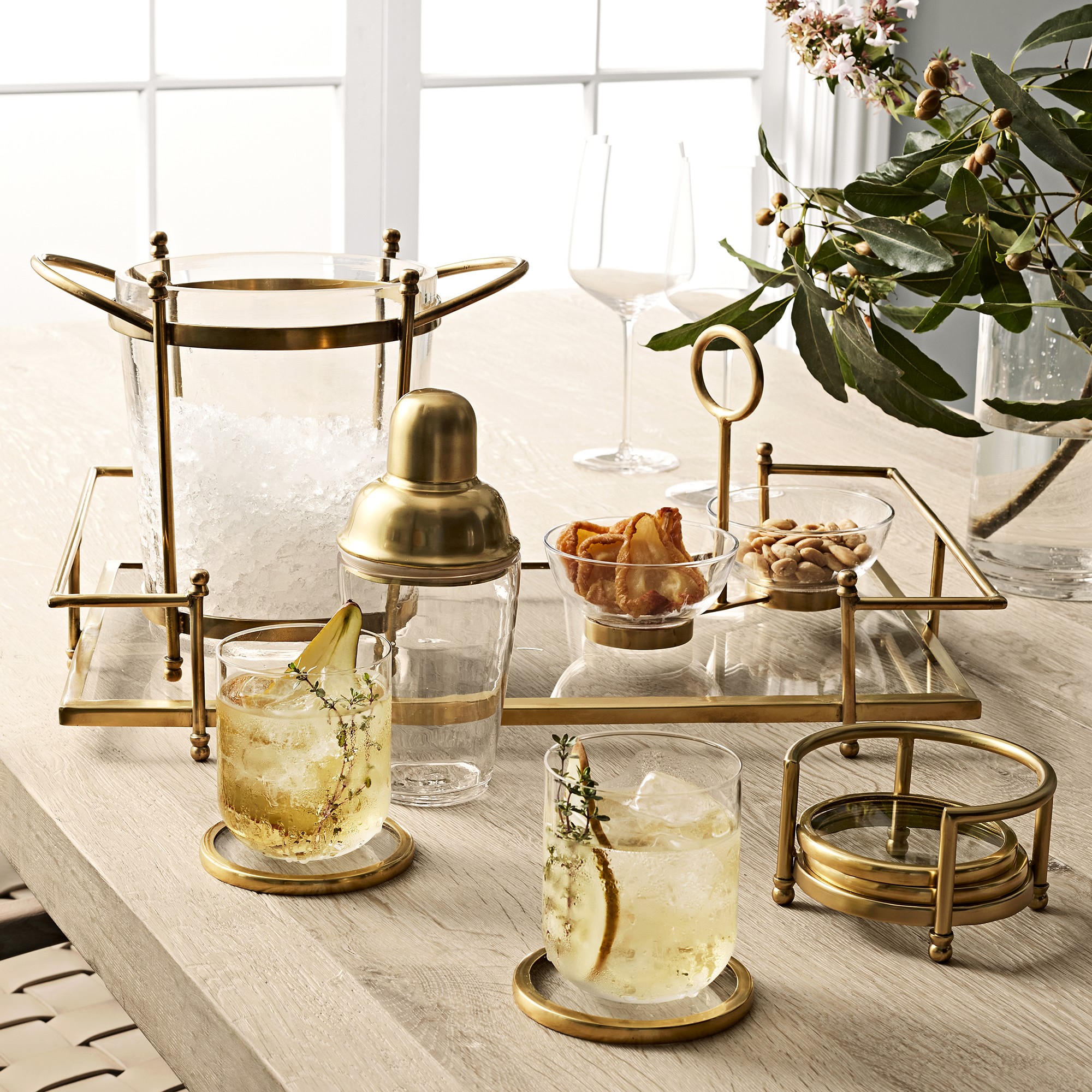 Williams Sonoma Antique Brass and Glass Cocktail Shaker
