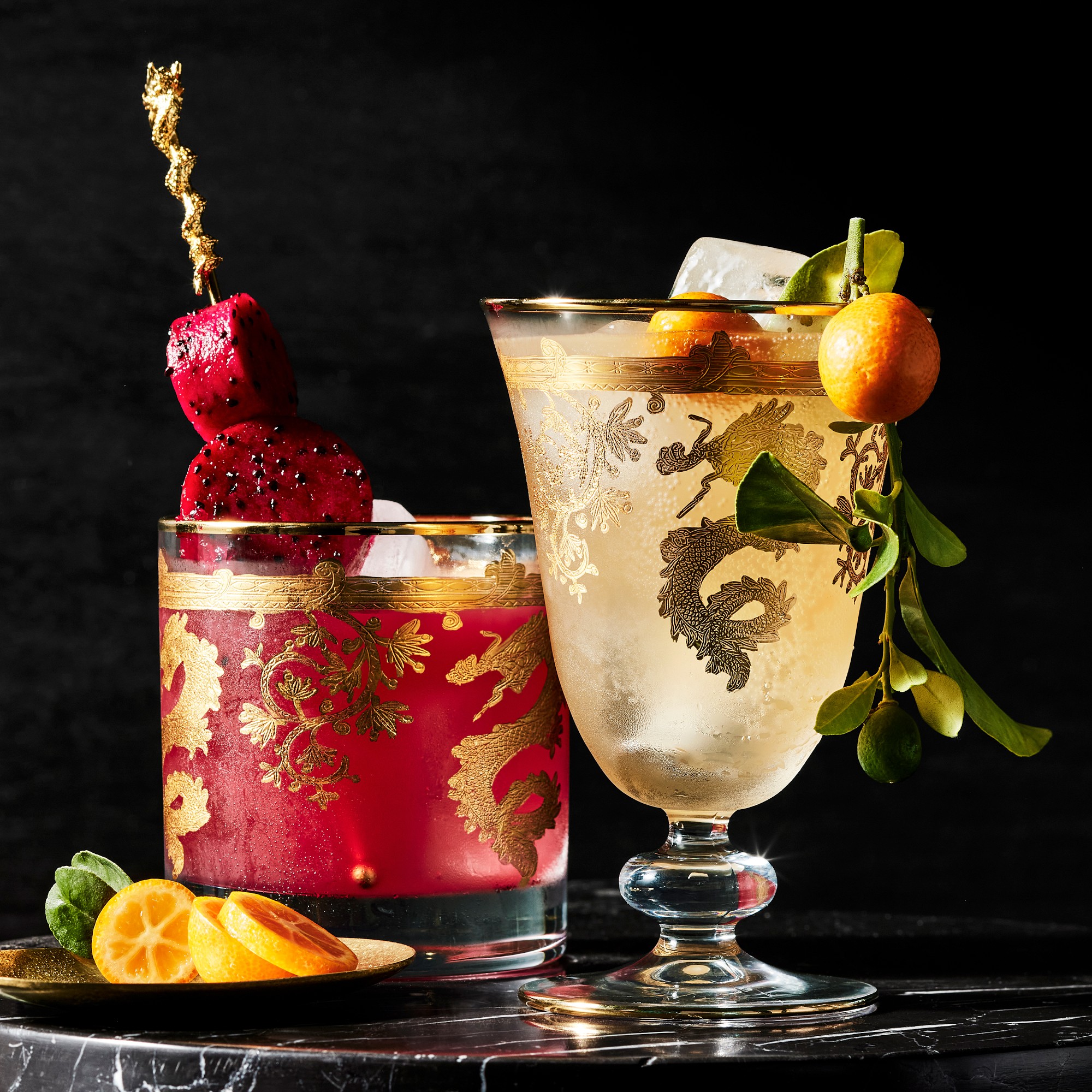 Gold Dragon Double Old-Fashioned Glasses