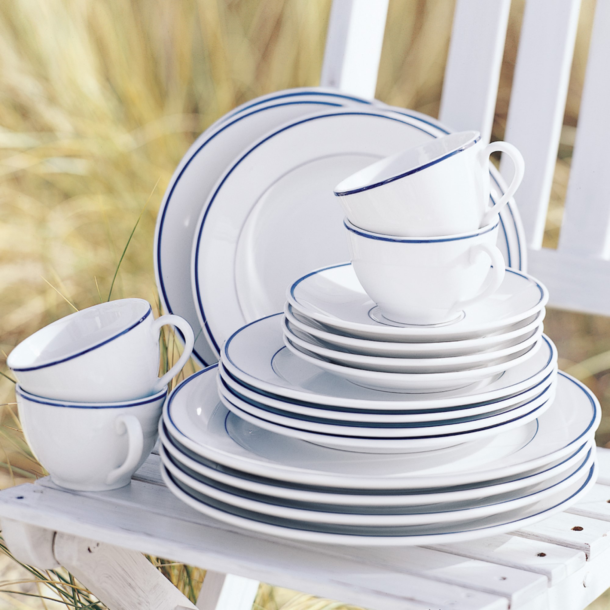 Apilco Tradition Blue-Banded Porcelain Dinnerware Sets