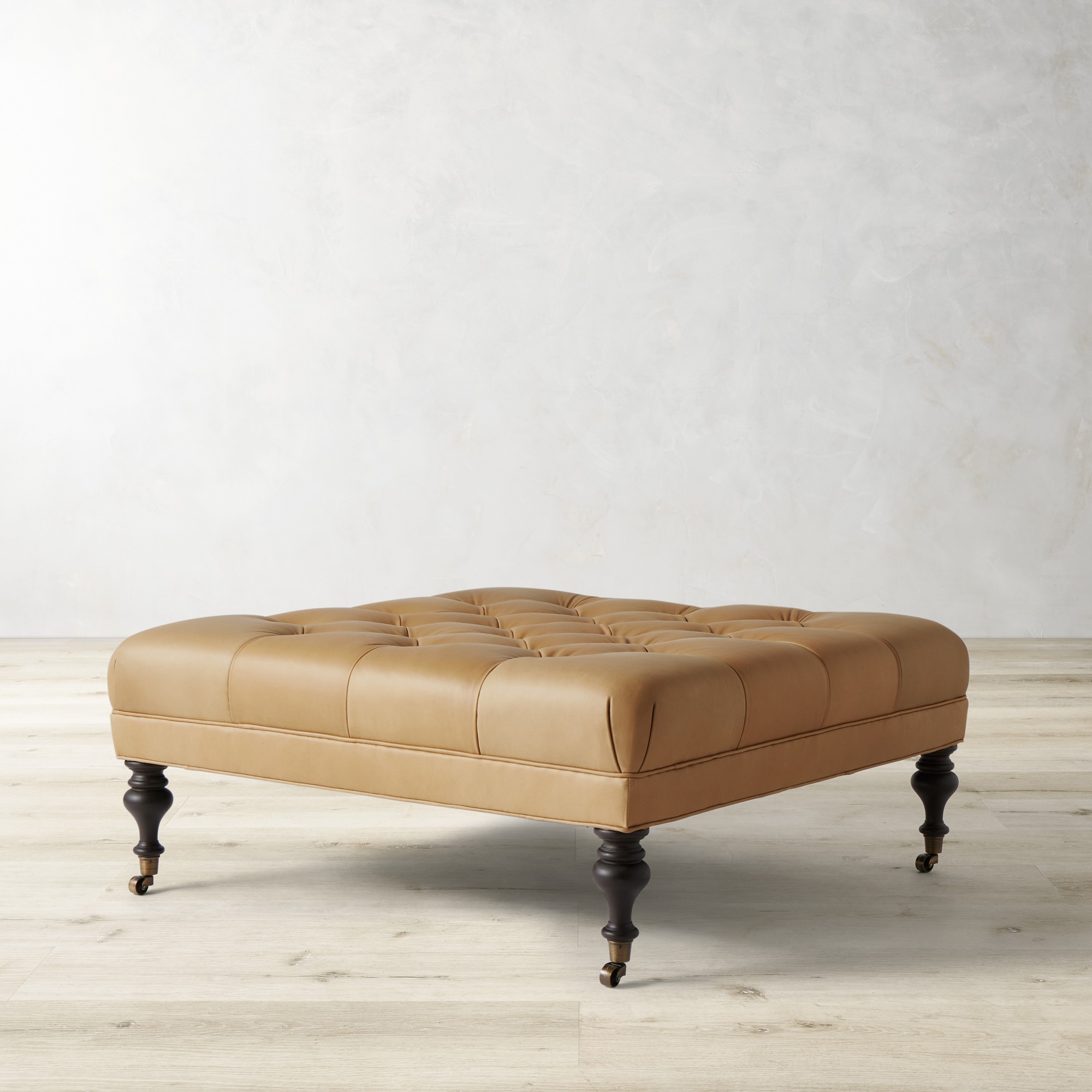 Fairfax Square Ottoman, Turned Leg with Tufted Top (26