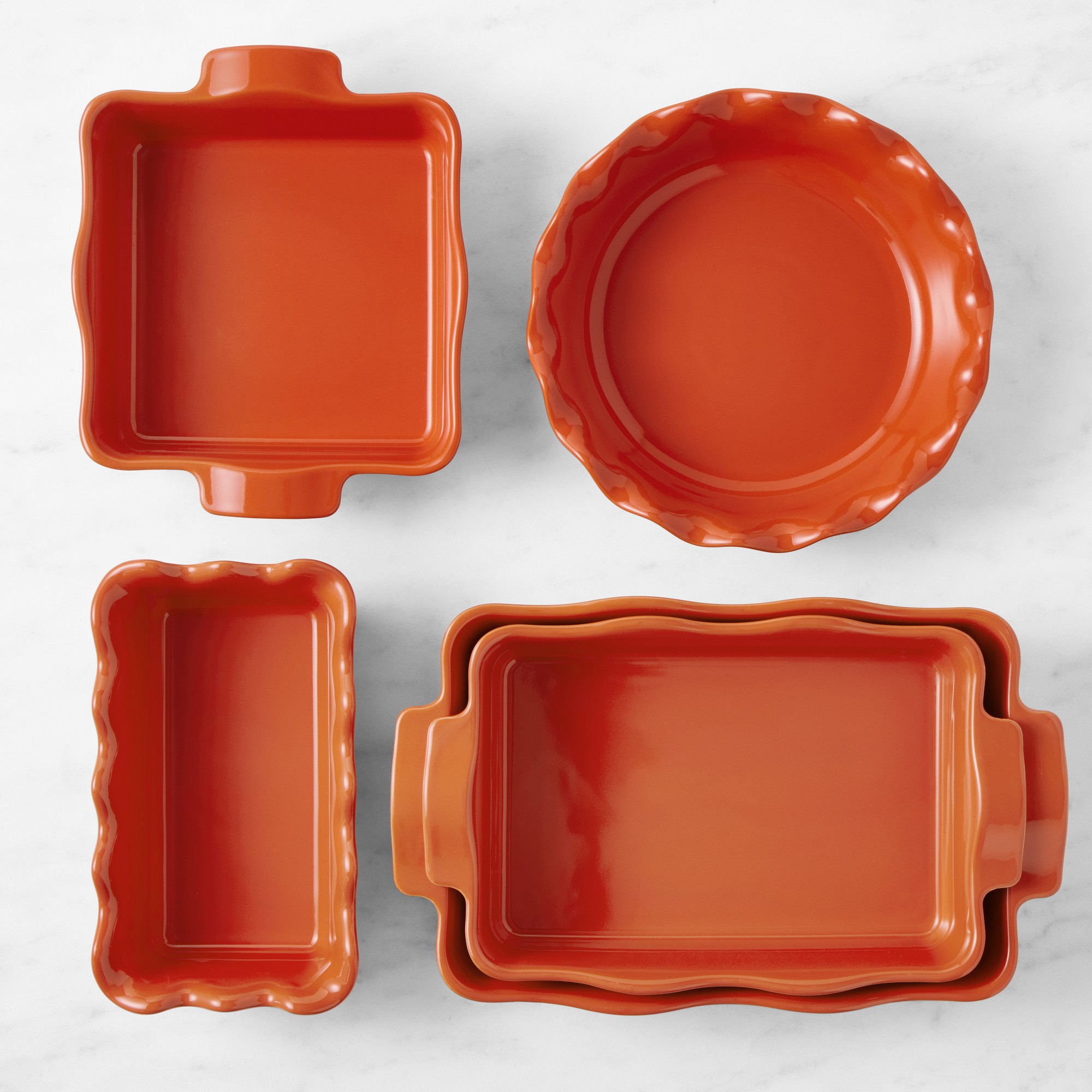 Emile Henry French Ceramic Ruffle Bakeware, Ultimate Set of 5