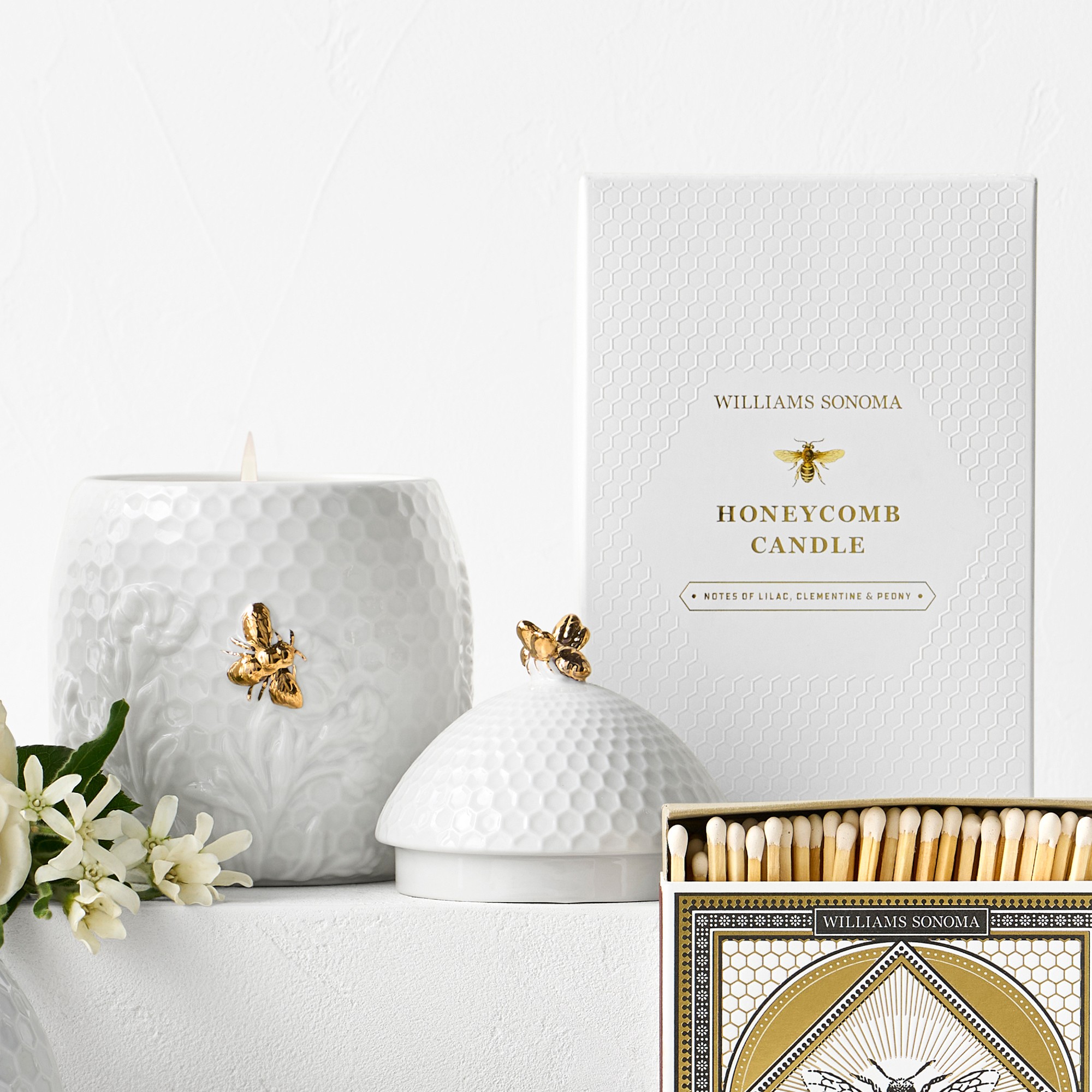 Williams Sonoma Honeycomb Porcelain Bee Candle