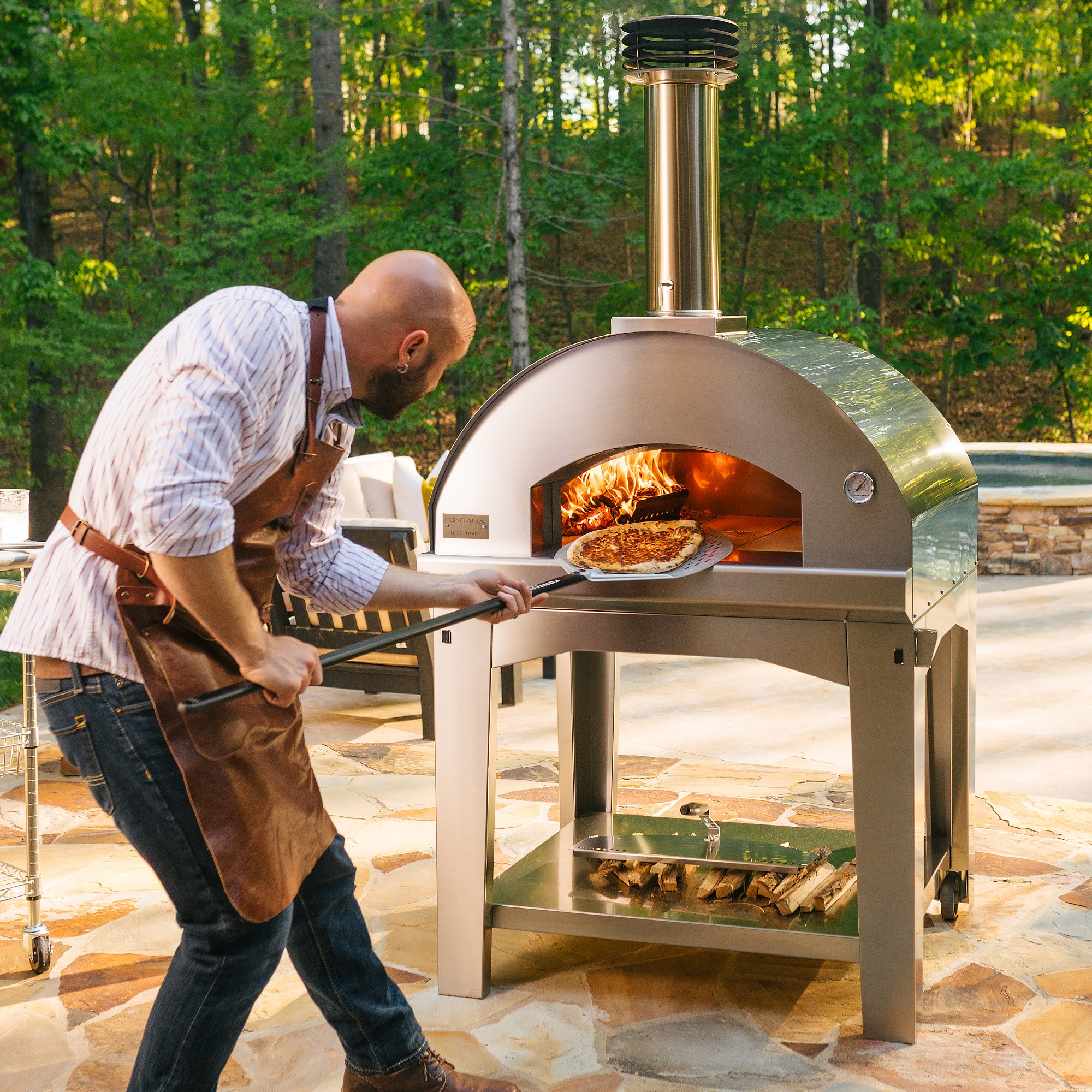 Fontana Forni Mangiafuoco Wood Fired Pizza Oven and Cart