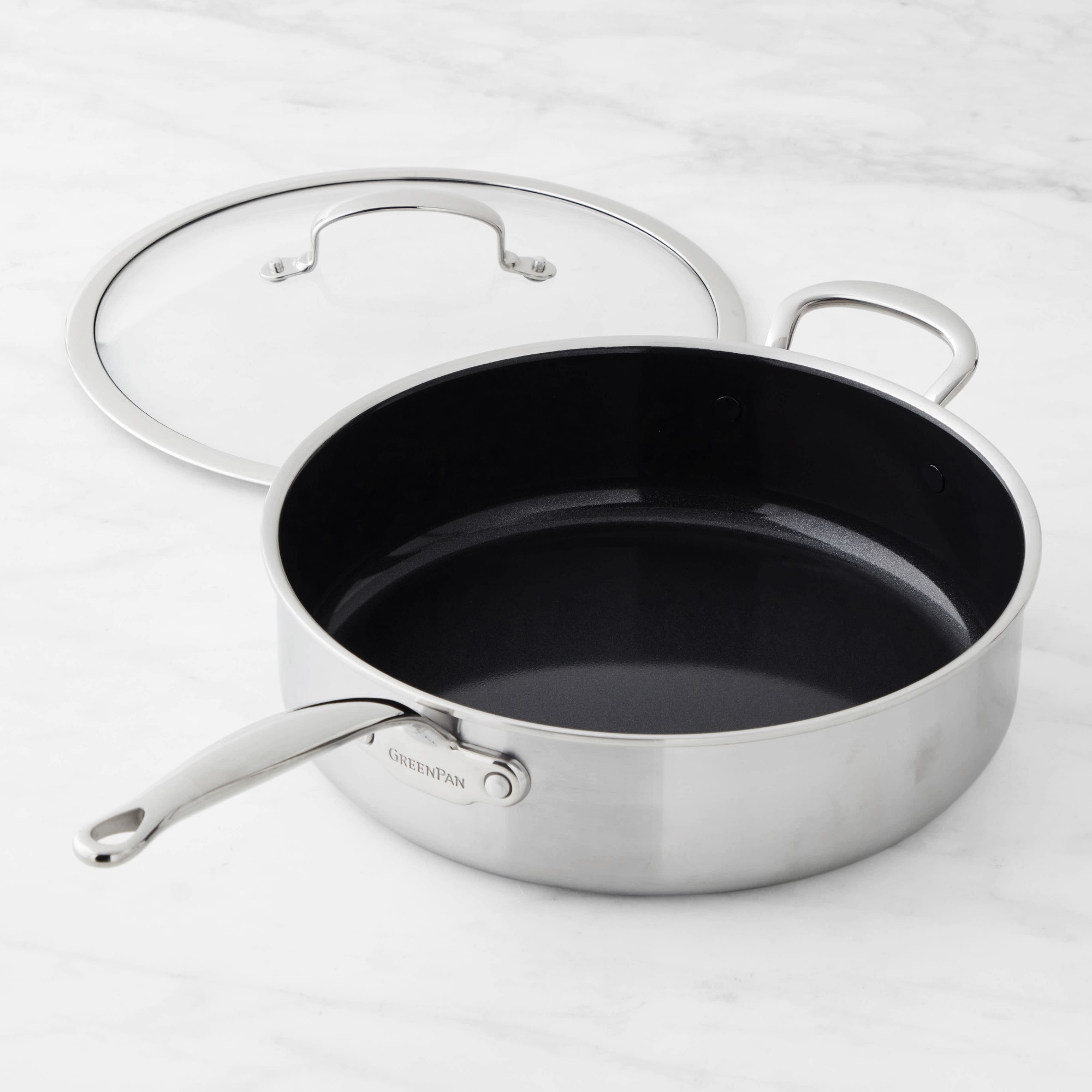 GreenPan™ Premiere Stainless-Steel Ceramic Nonstick Covered Sauté Pan with Helper Handle