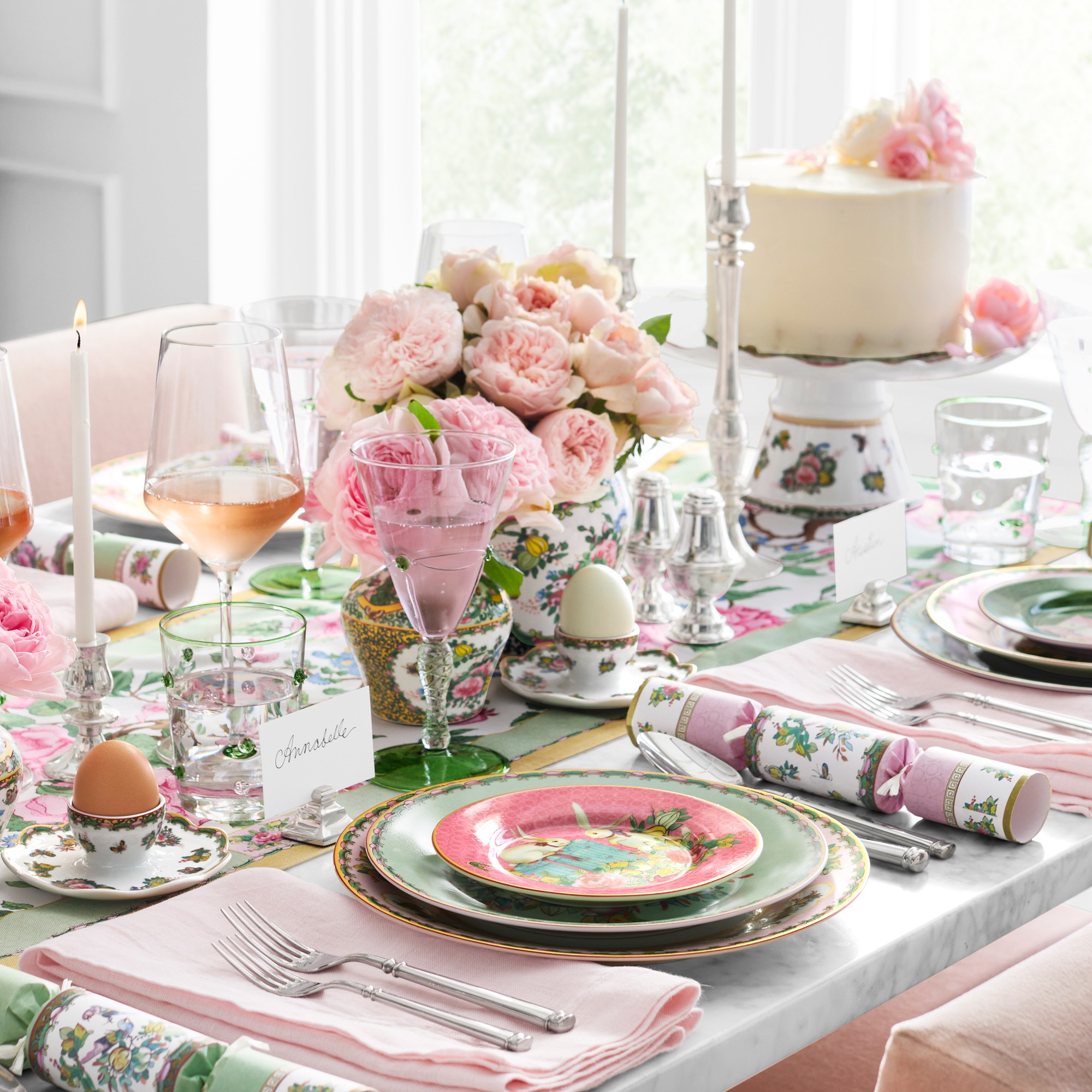 Famille Rose Bunny Salad Plates, Set of 4