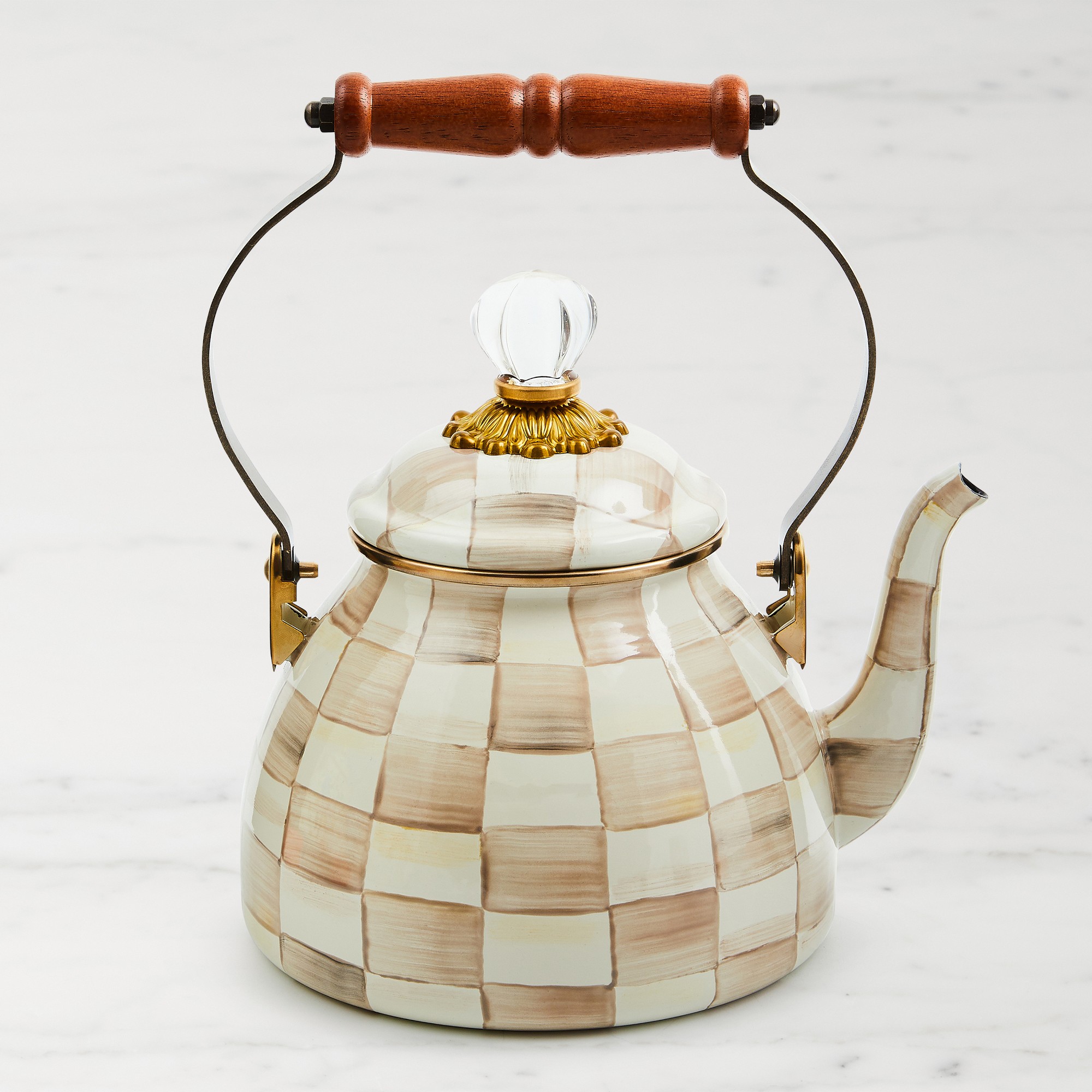 MacKenzie-Childs Mocha Check Tea Kettle