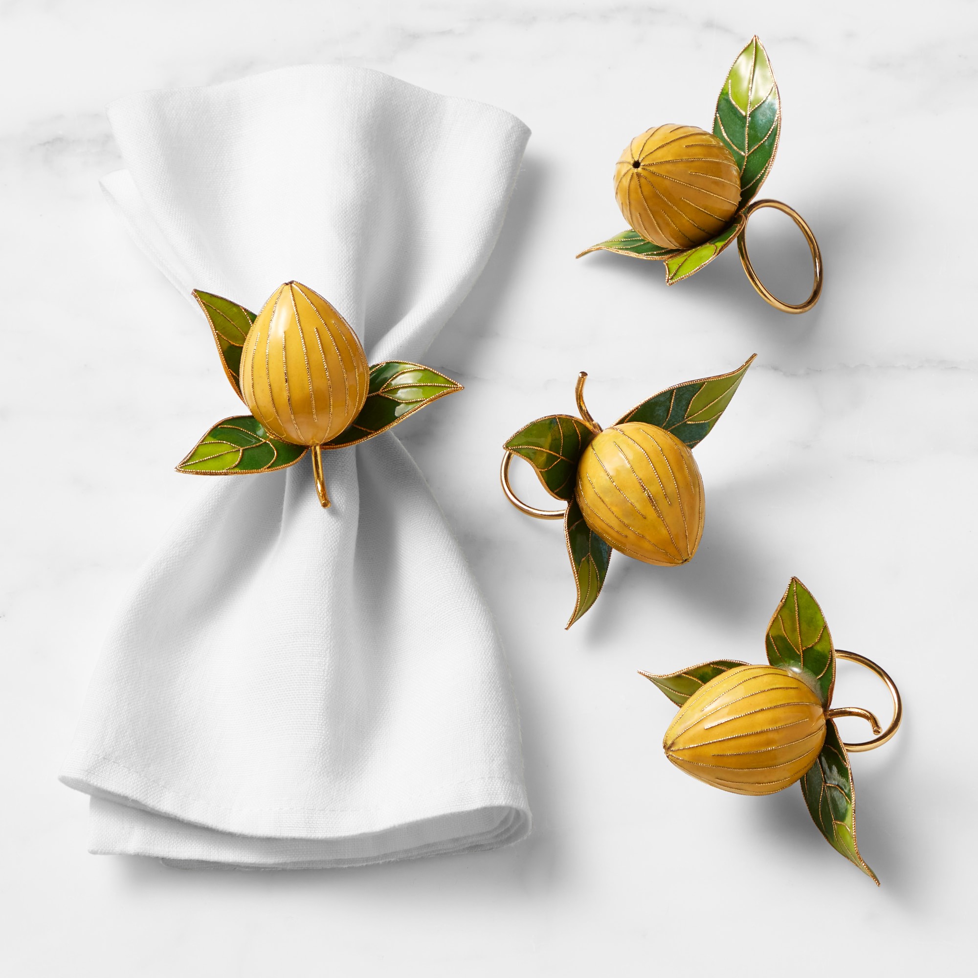 Lemon Cloisonné Napkin Rings, Set of 4