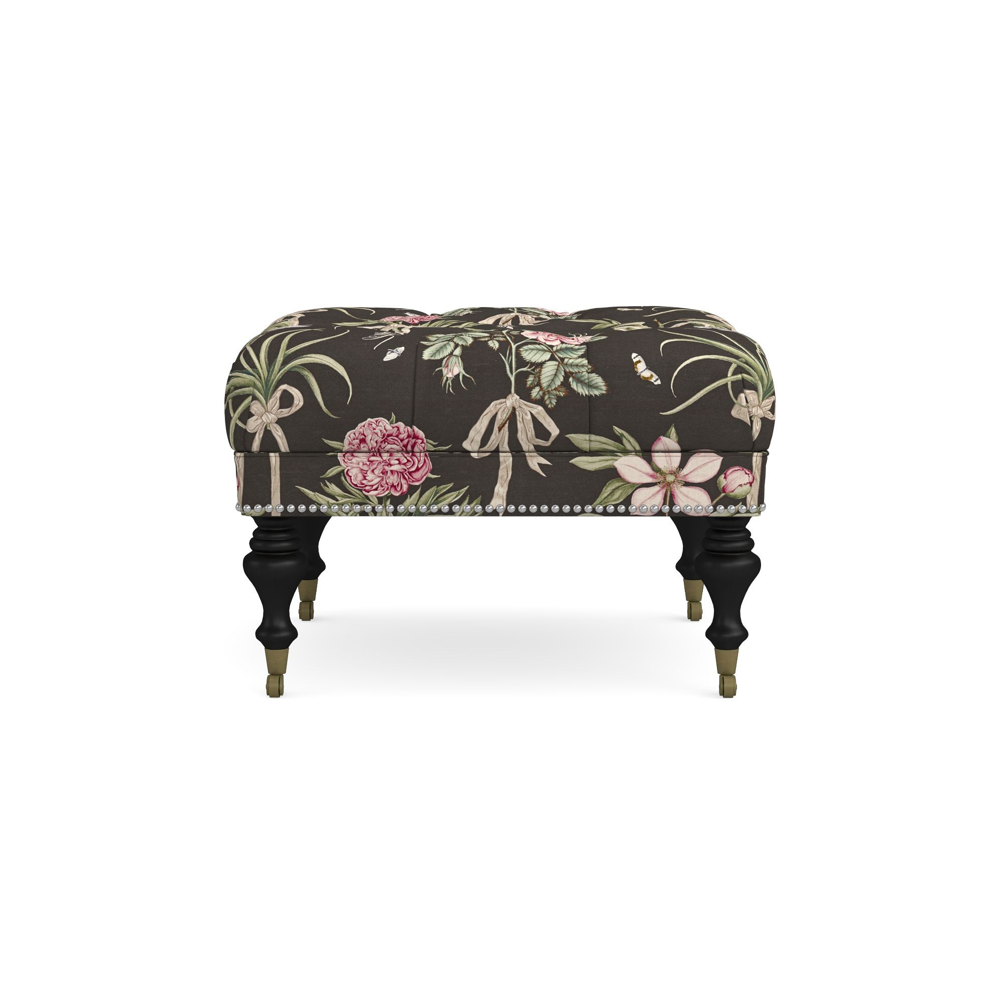 Sanderson x Giles Deacon Fairfax Bench Ottoman, Turned Leg with Tufted Top (26