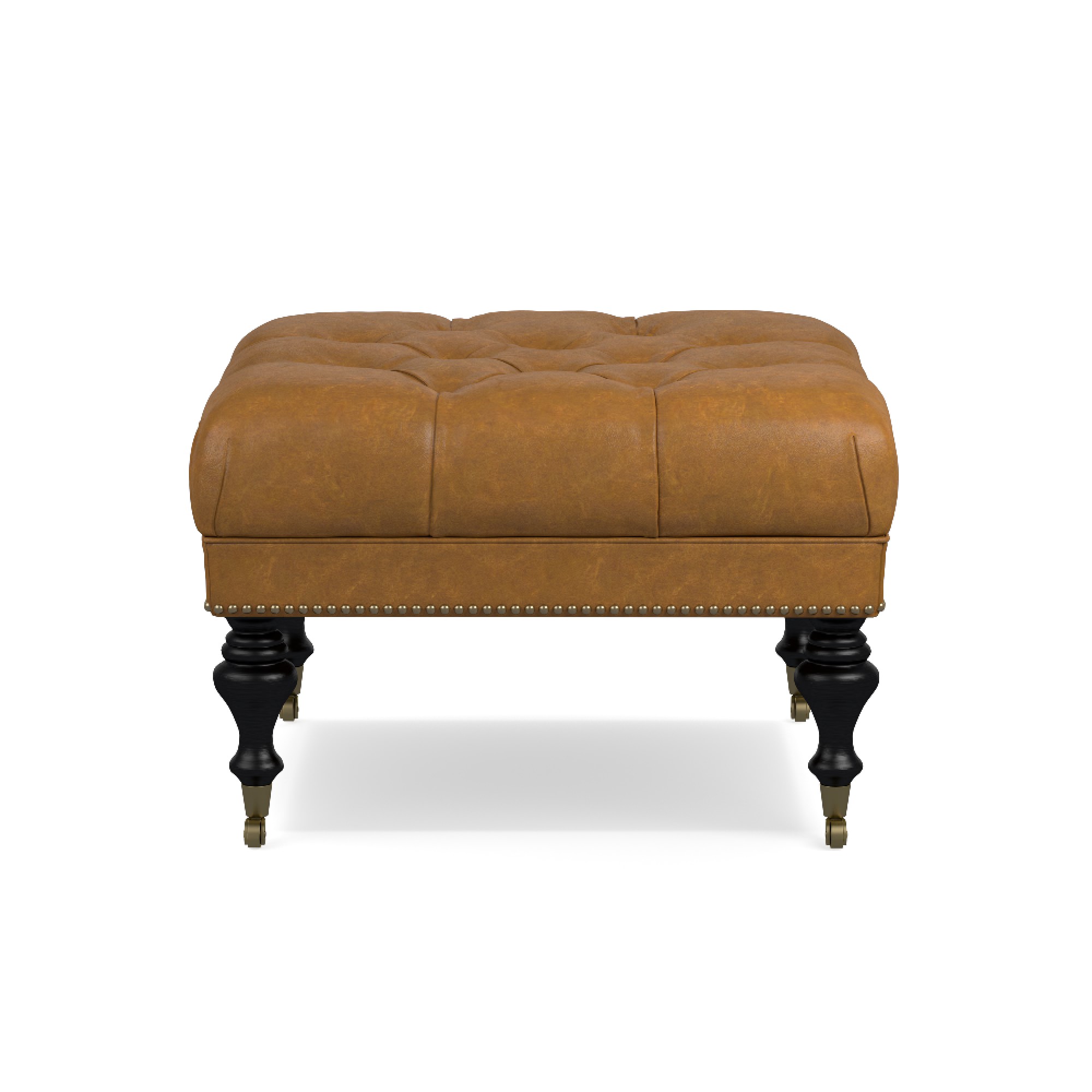 Fairfax Square Ottoman, Turned Leg with Tufted Top (26