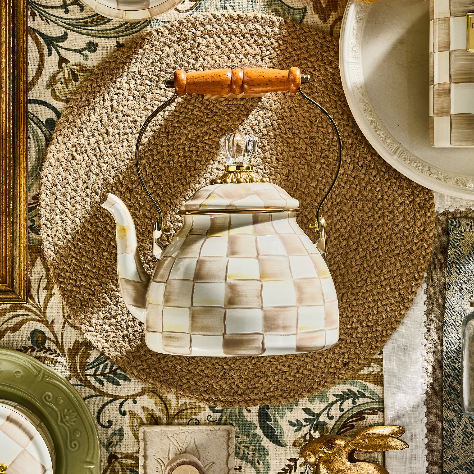 MacKenzie-Childs Mocha Check Tea Kettle