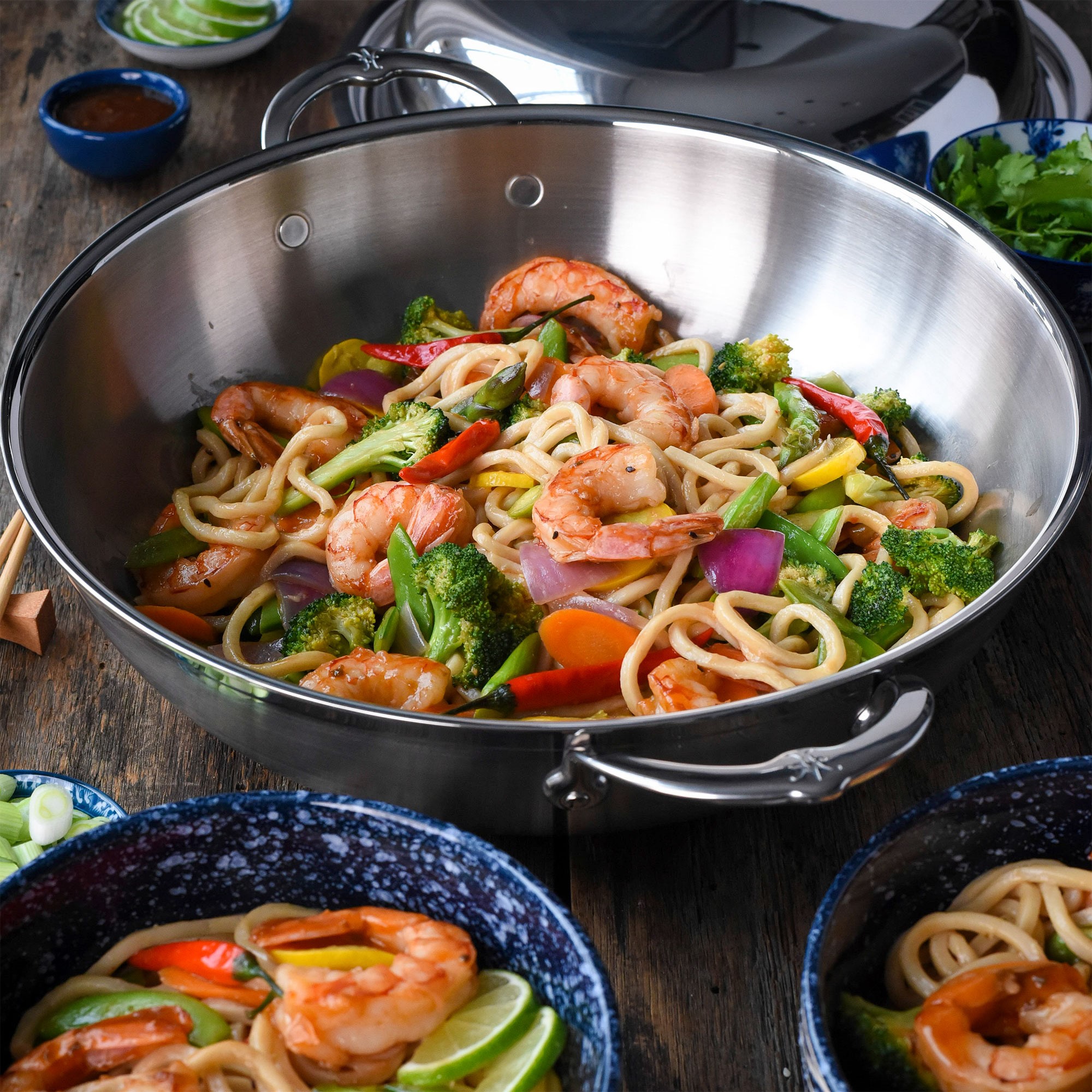 Hestan ProBond Professional Clad Stainless-Steel Covered Wok with Helper Handles, 14