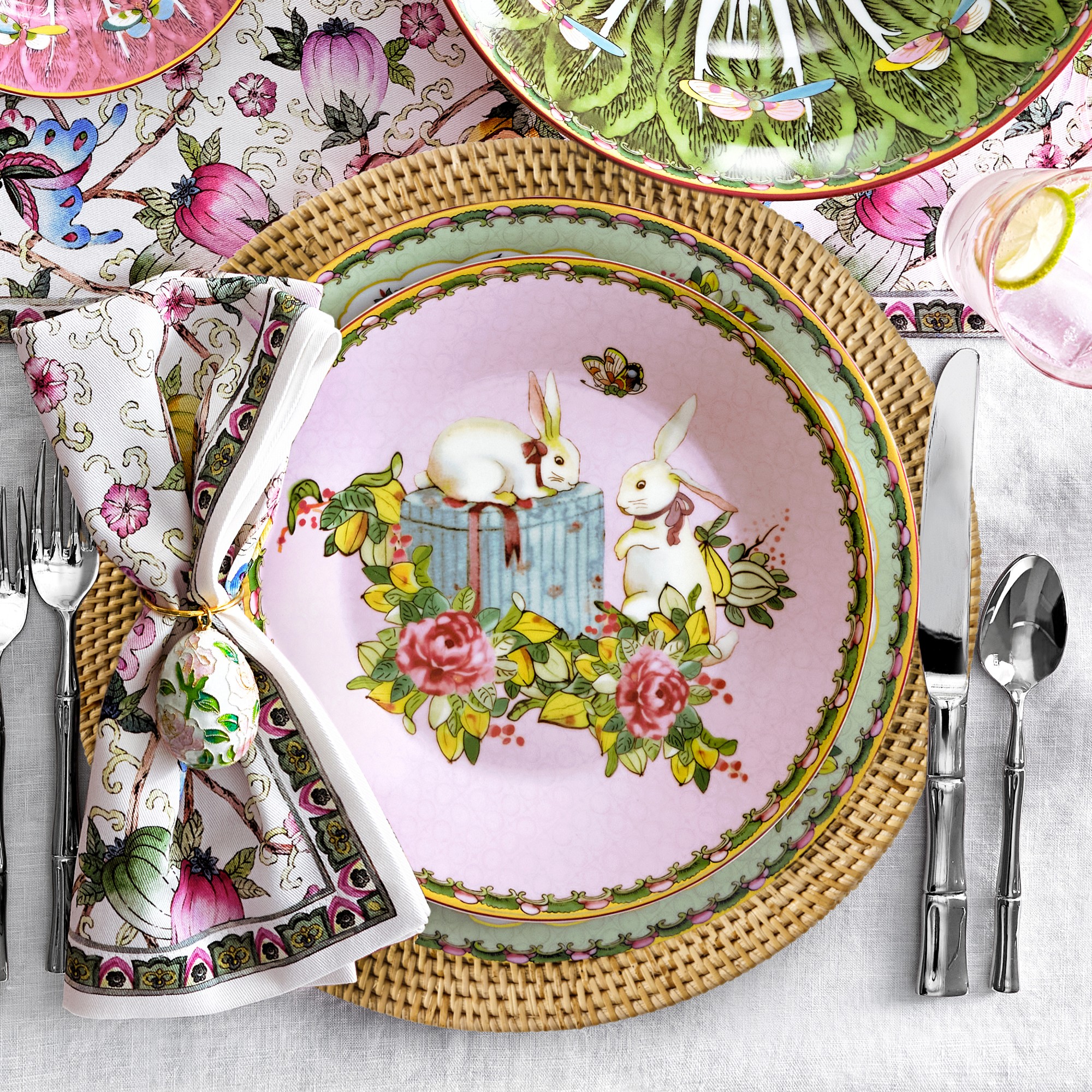 Famille Rose Bunny Salad Plates, Set of 4